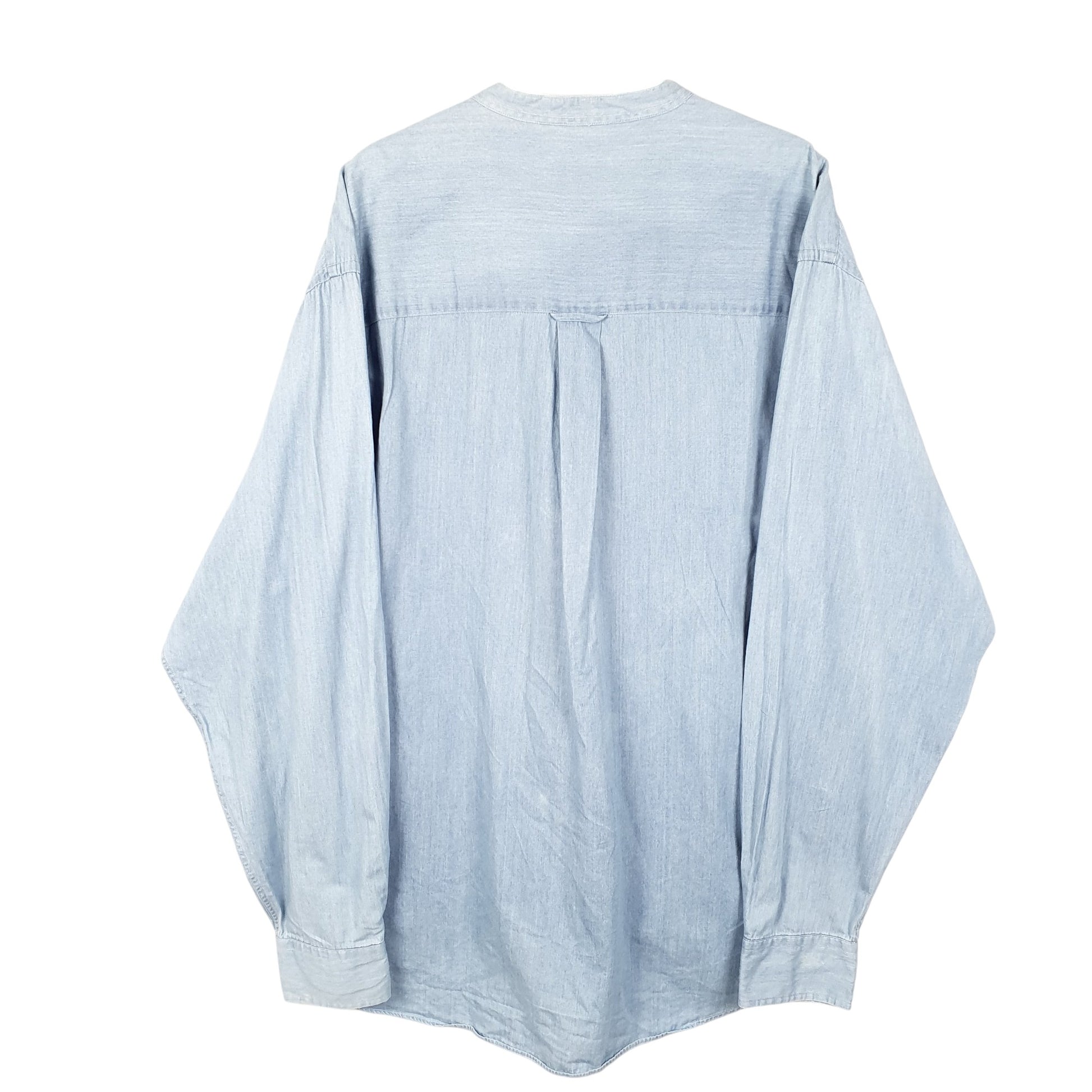 Mens Blue Ralph Lauren Vintage Grandad Collar Chambray Long Sleeve Shirt