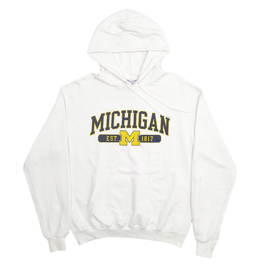 Mens White Champion Michigan Spellout Hoodie Jumper
