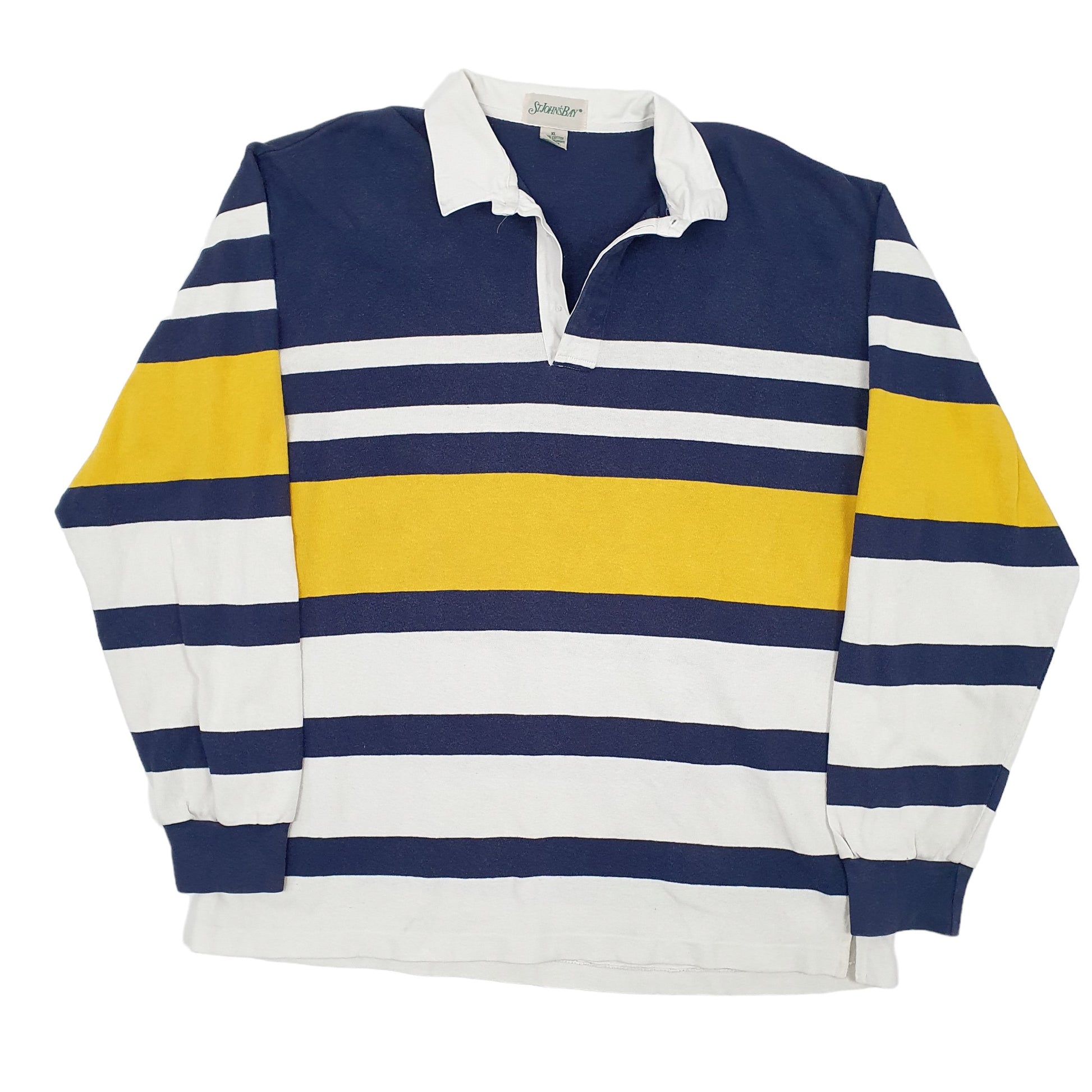 Mens White St John's Bay Rugby Long Sleeve Polo Shirt