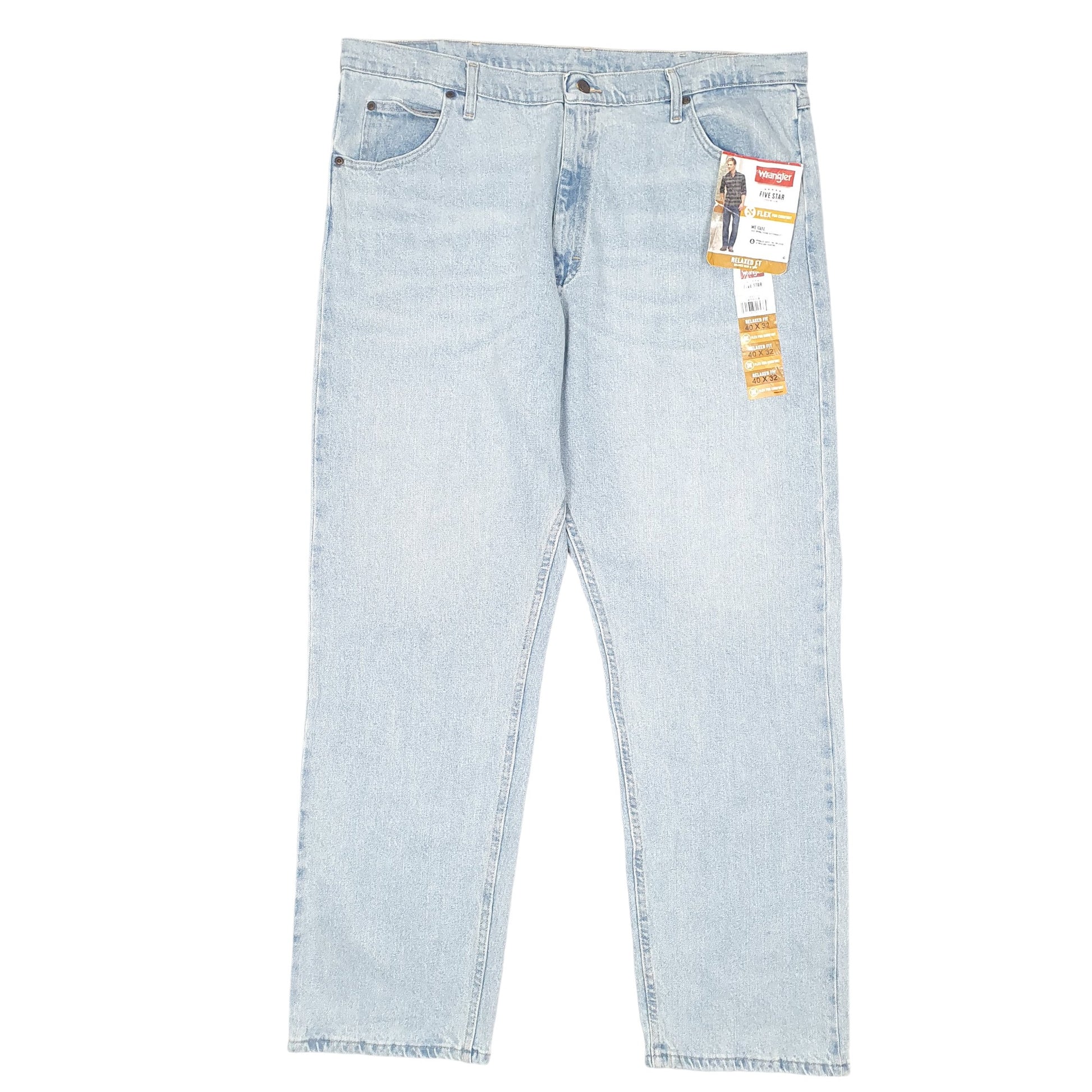 Mens Blue Wrangler Relaxed Five Star Flex Stretch Casual JeansW40 L32