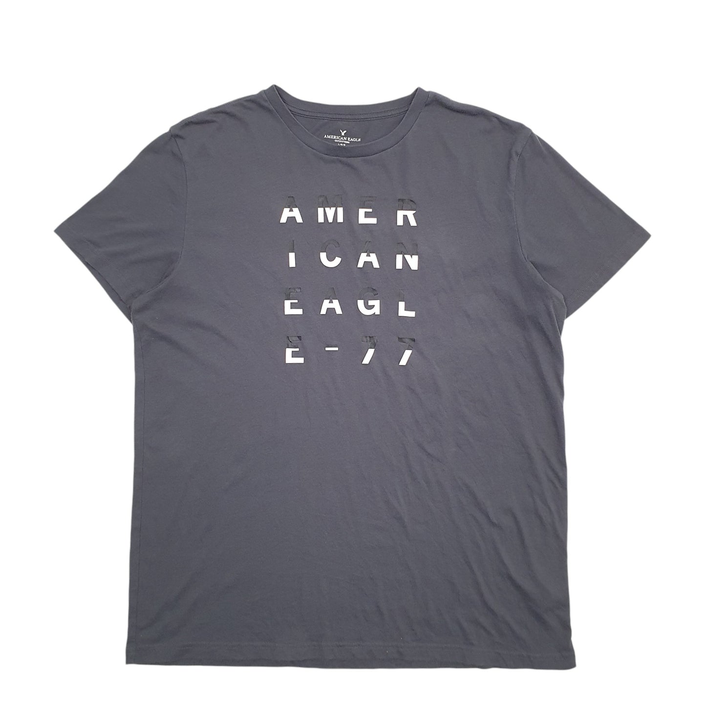 Mens Grey American Eagle Spellout Short Sleeve T Shirt