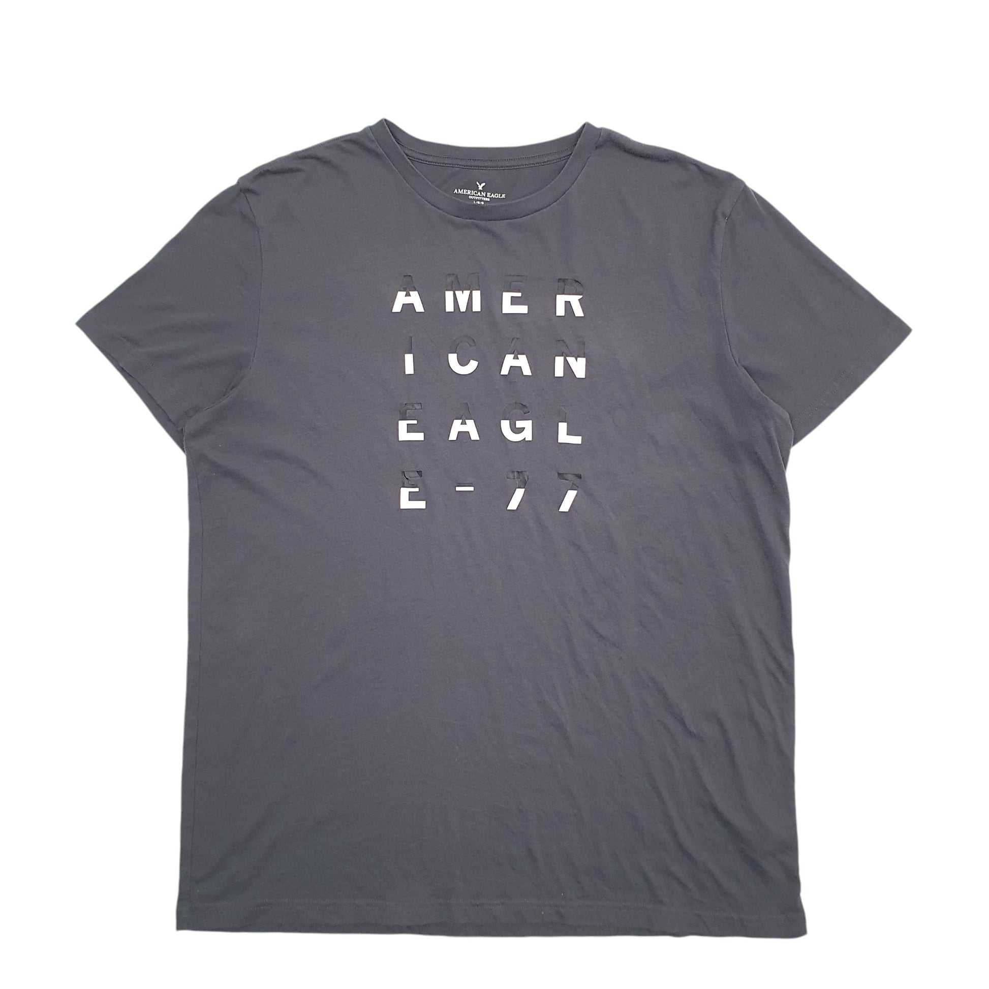 Mens Grey American Eagle Spellout Short Sleeve T Shirt