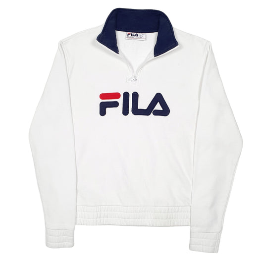 Womens White Fila Spellout Quarter Zip Jumper