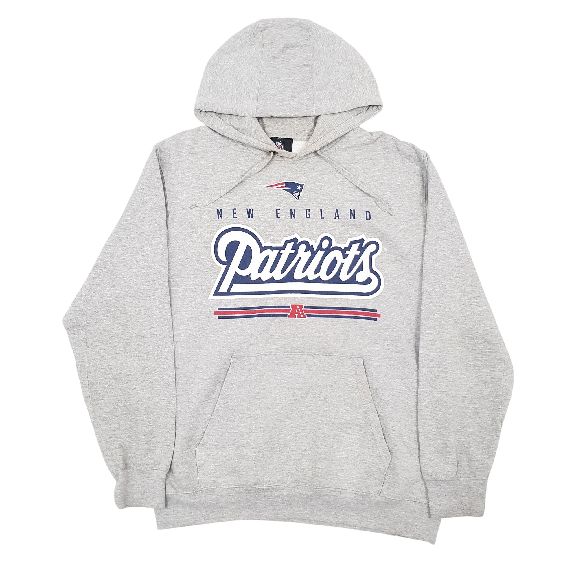 Mens Grey NFL New England Patriots Spellout Hoodie Jumper