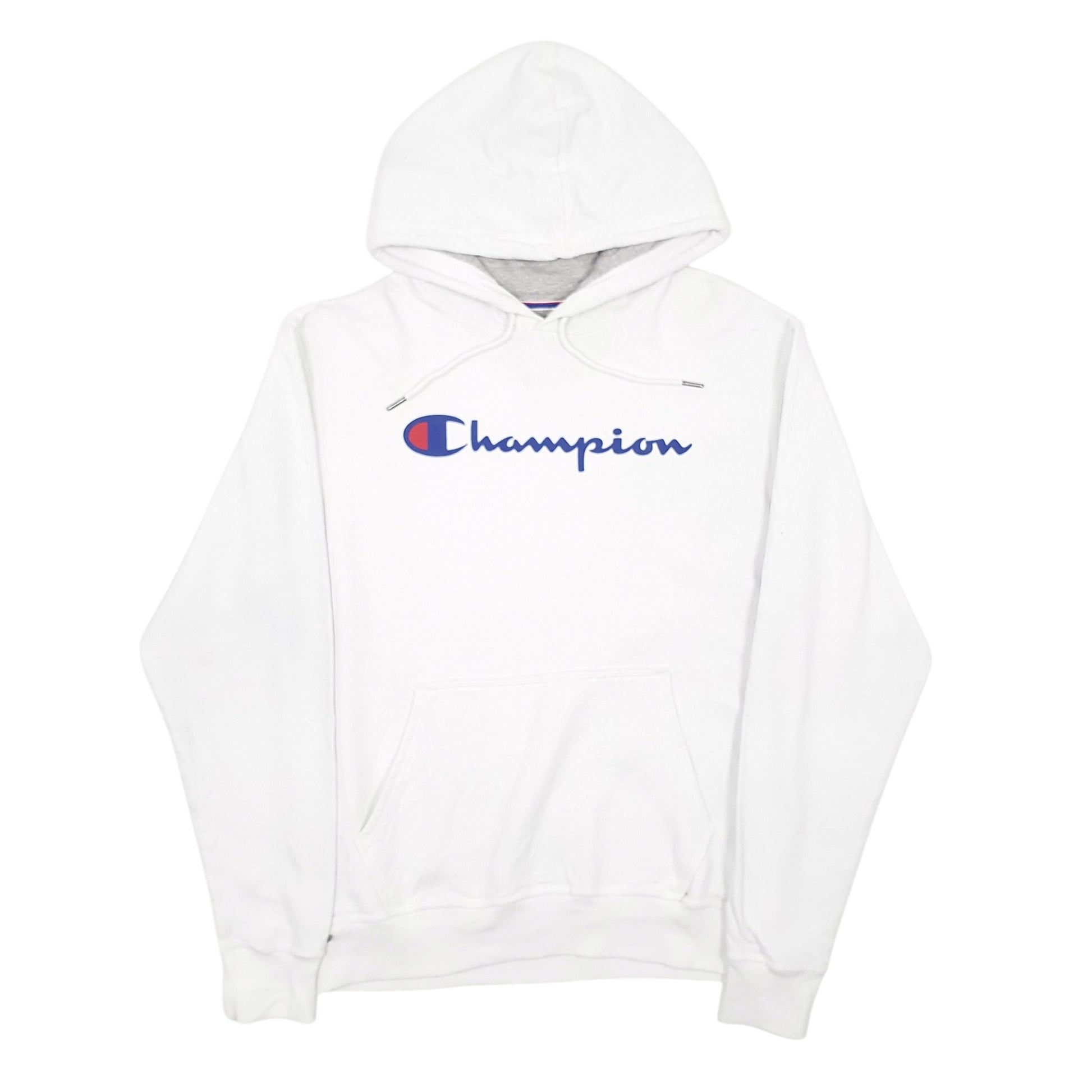Mens White Champion Spellout Hoodie Jumper