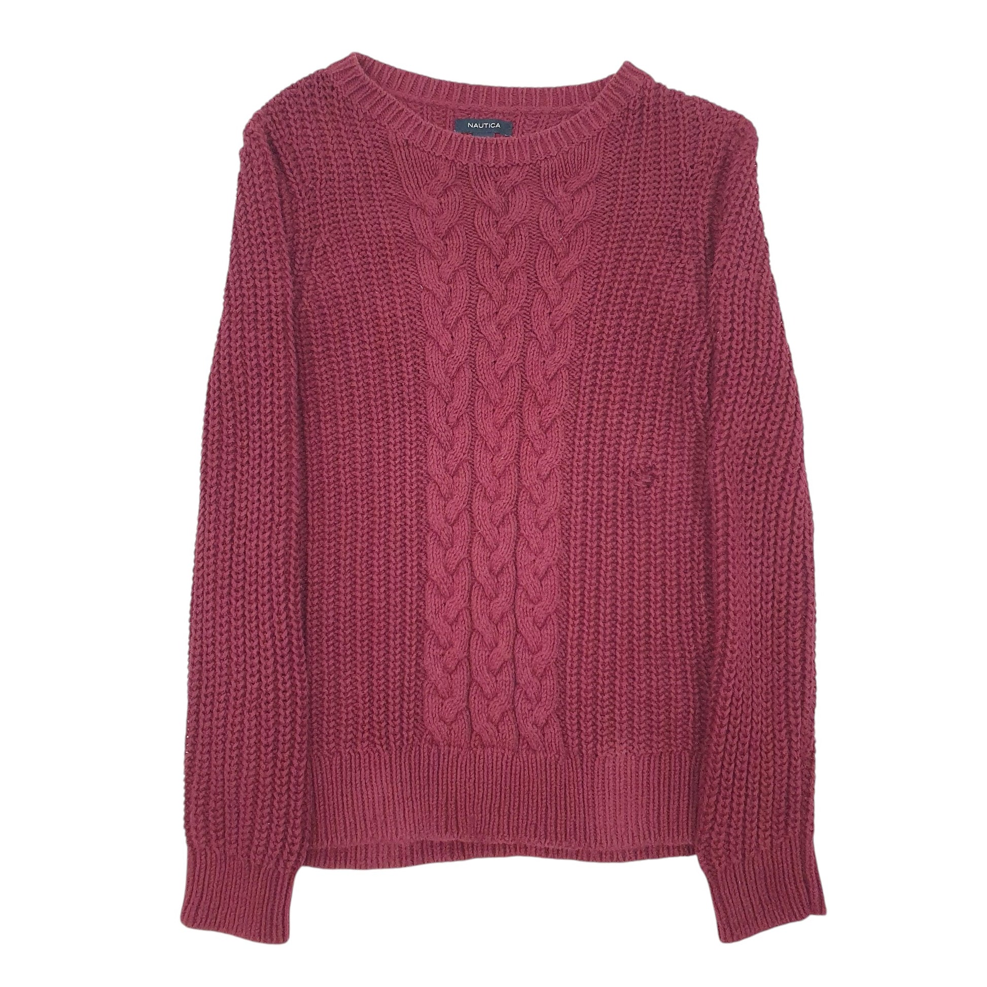 Womens Burgundy Nautica Knitwear Cable Knit Crewneck Jumper