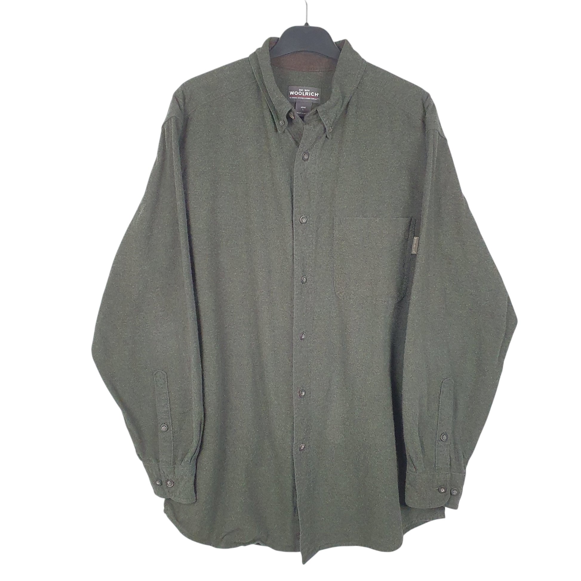 Mens Green Woolrich Chamois Overshirt Shacket Long Sleeve Shirt