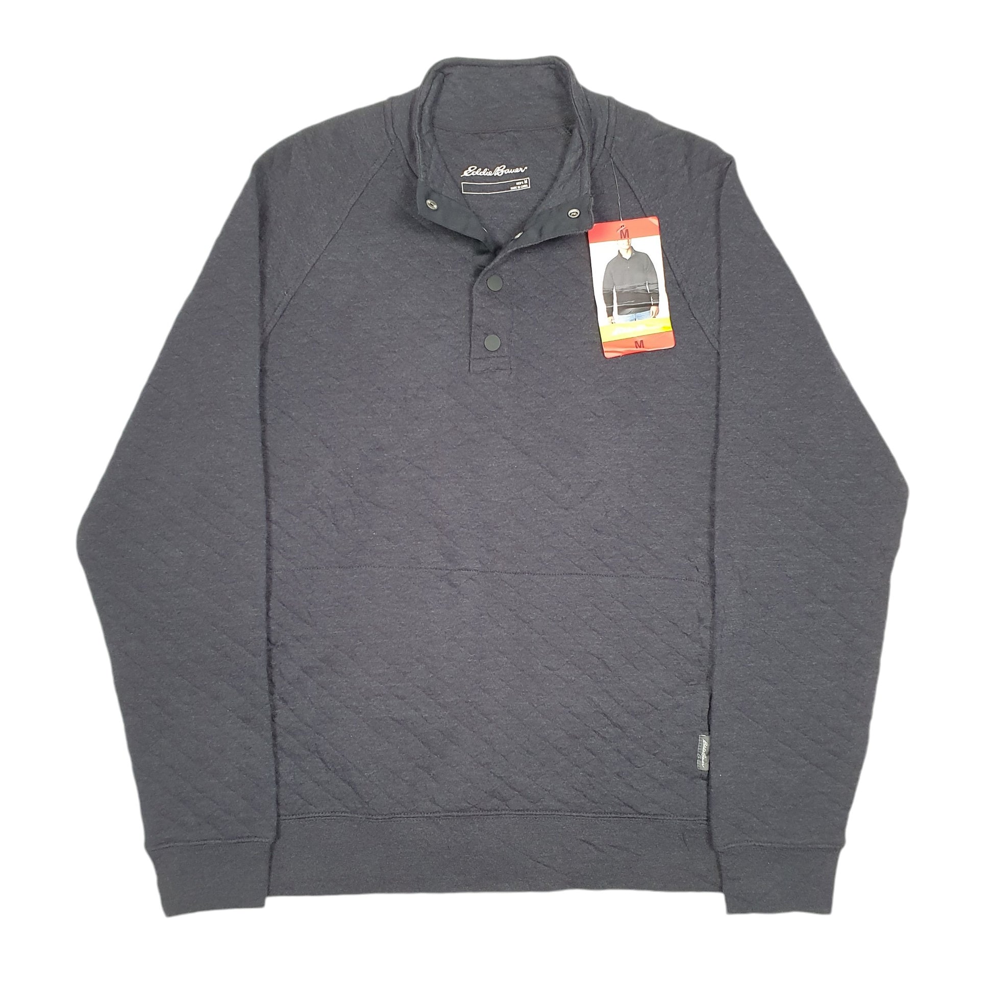 Mens Grey Eddie Bauer Snap Quilted Quarter Zip Jumper