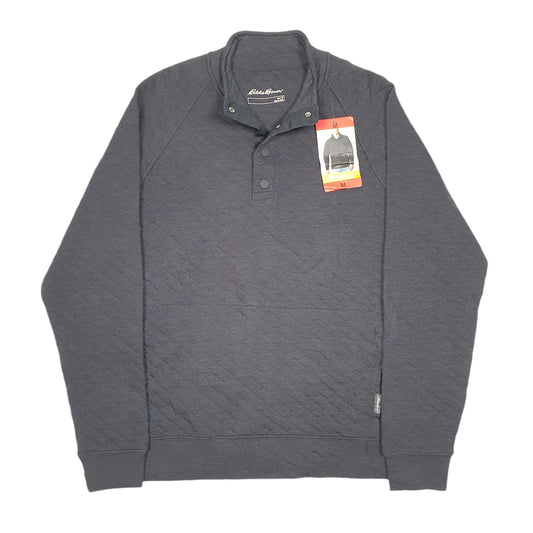 Mens Grey Eddie Bauer Snap Quilted Quarter Zip Jumper