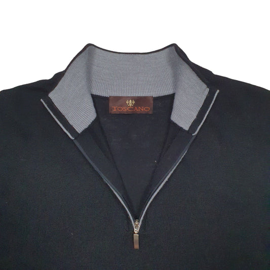 Mens Black Toscano  Quarter Zip Jumper