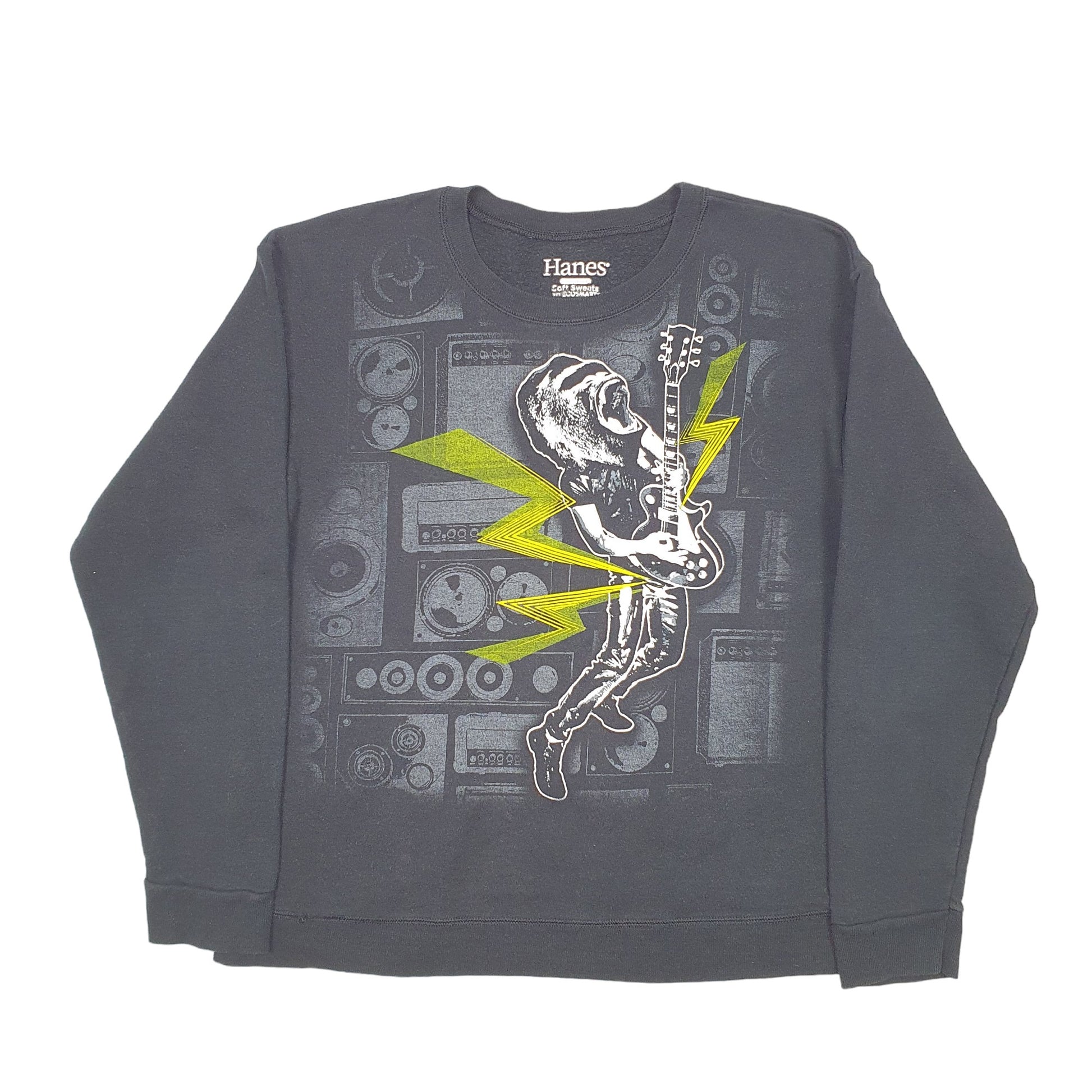 Womens Black Hanes Gorilla Guitar Rock & Roll Crewneck Jumper