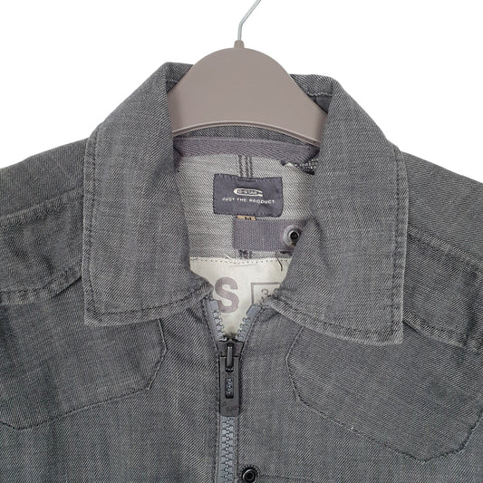 Mens Grey G Star Raw Shacket Zip Denim Long Sleeve Shirt