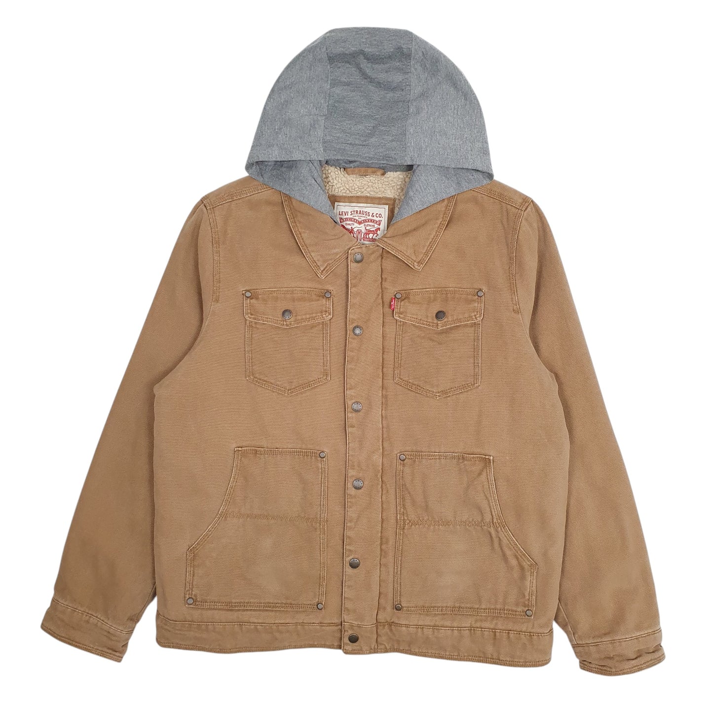 Mens Tan Levis Sherpa Lined Hoodie Chore Workwear  Coat