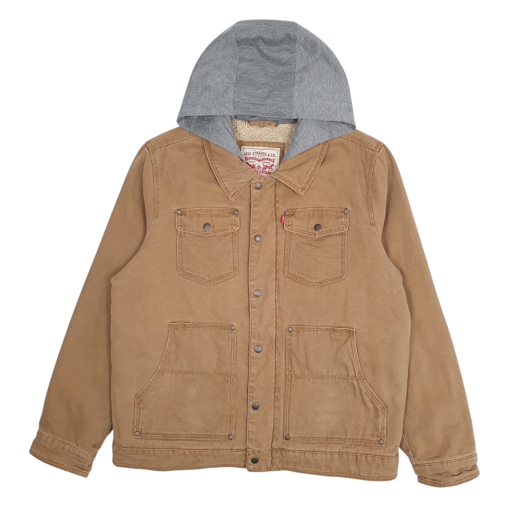 Mens Tan Levis Sherpa Lined Hoodie Chore Workwear  Coat