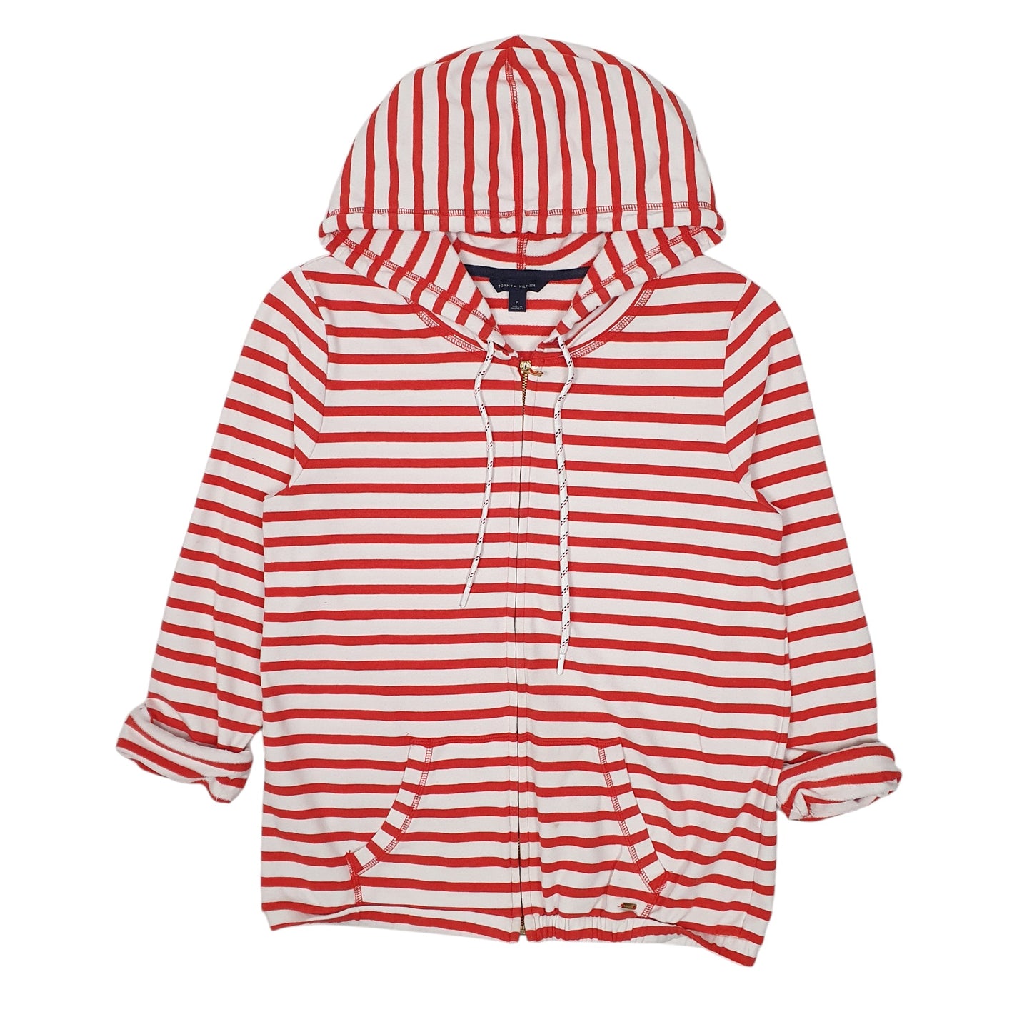 Womens Red Tommy Hilfiger Hoodie Striped Full Zip Jumper