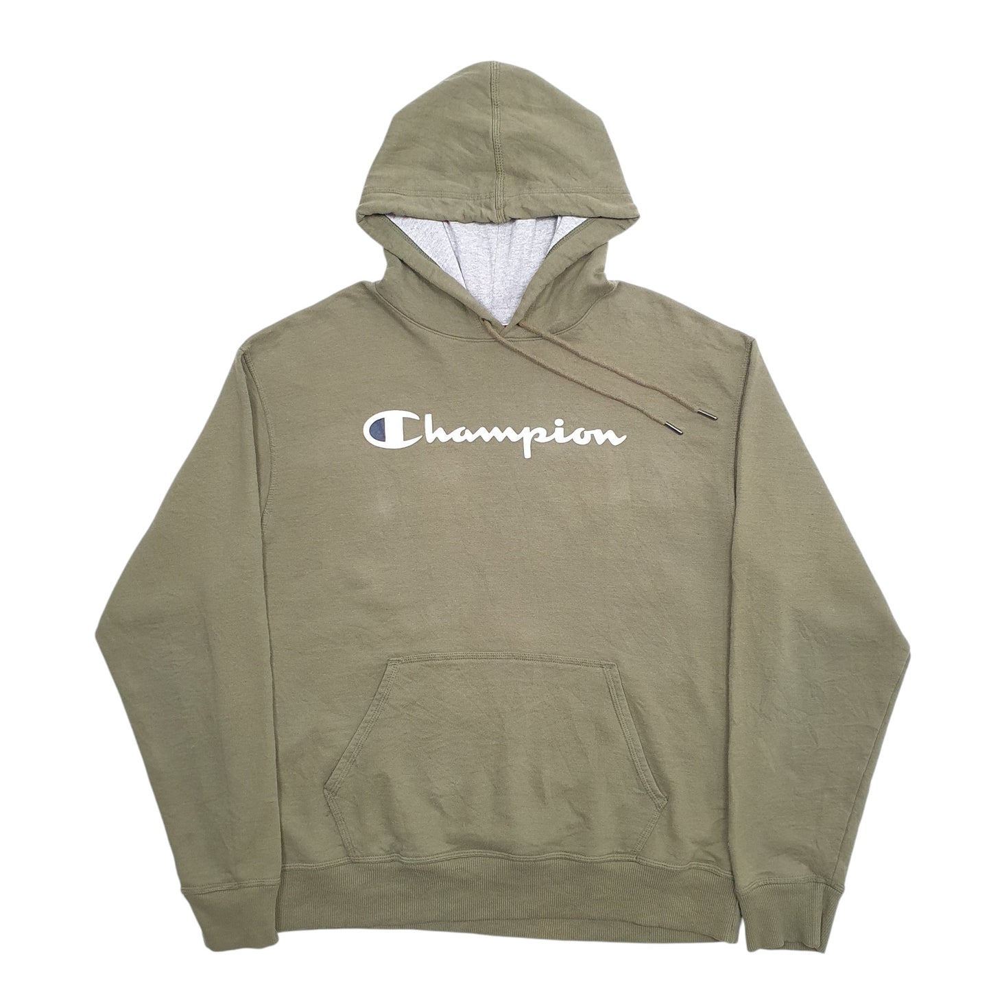 Mens Khaki Champion Spellout Hoodie Jumper
