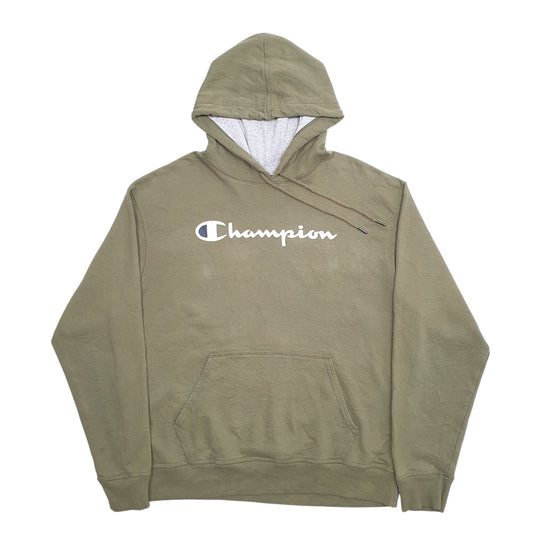 Mens Khaki Champion Spellout Hoodie Jumper