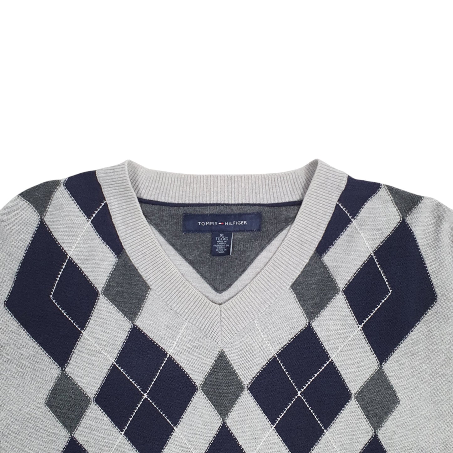 Mens Grey Tommy Hilfiger Knit V Neck Jumper