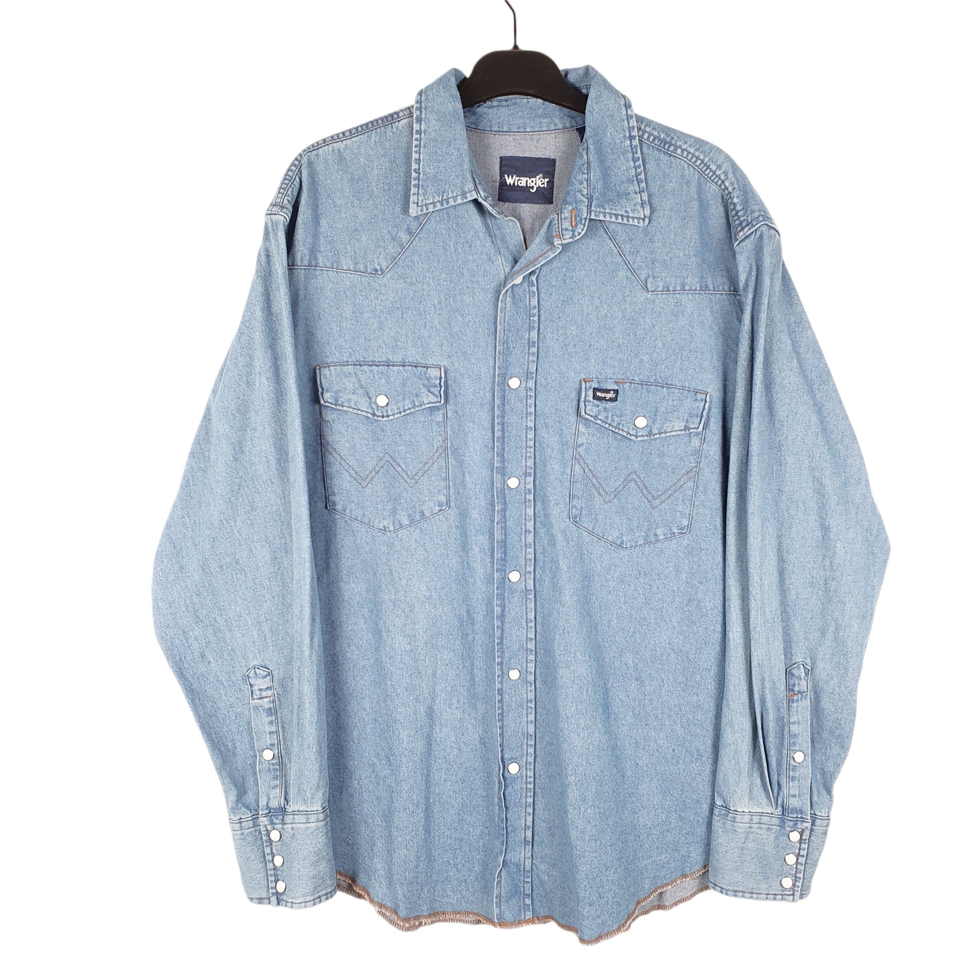 Mens Blue Wrangler Denim Jeans Western Pearl Snap Cowboy Long Sleeve Shirt