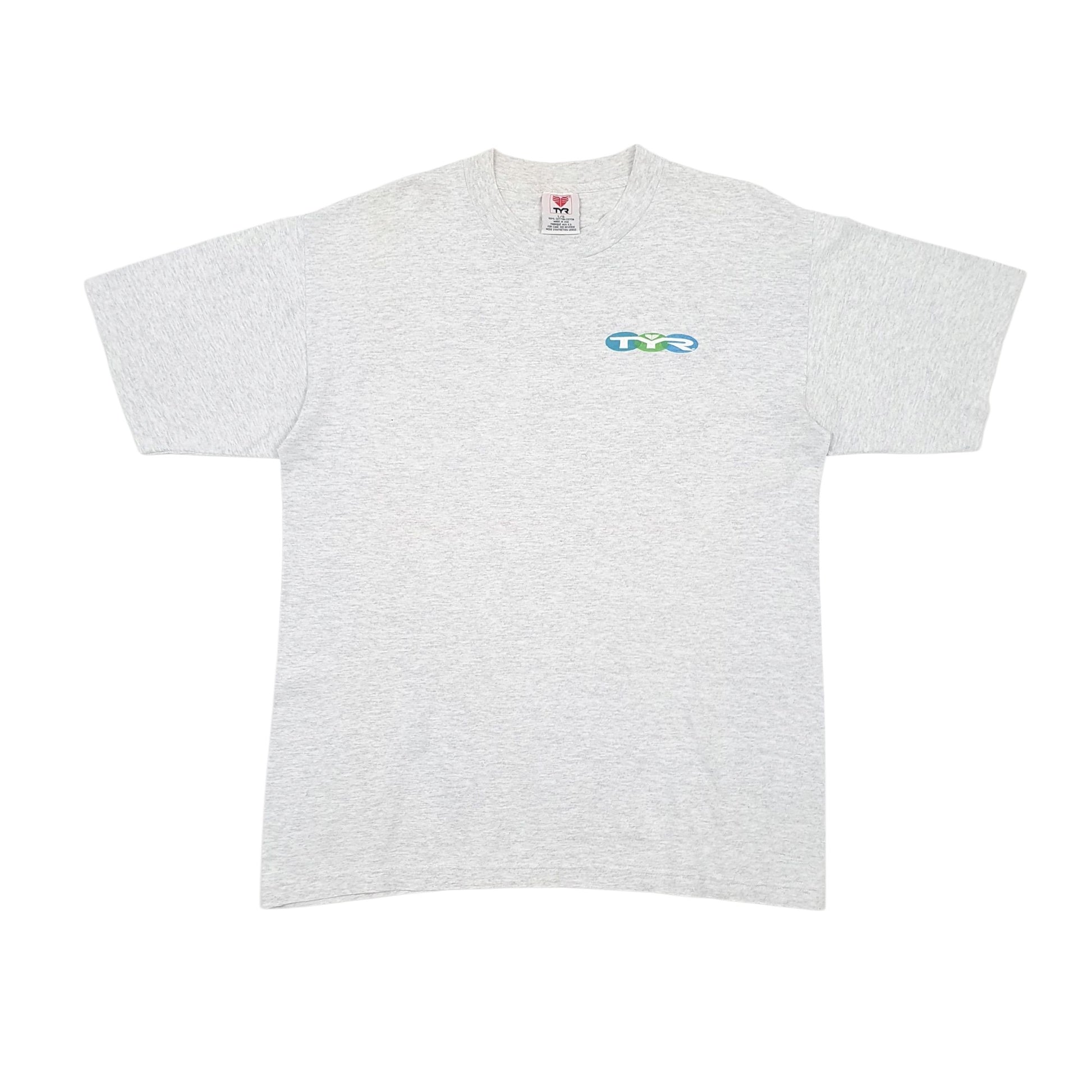 Mens Grey TYR Single Stitch Vintage 90s Short Sleeve T Shirt