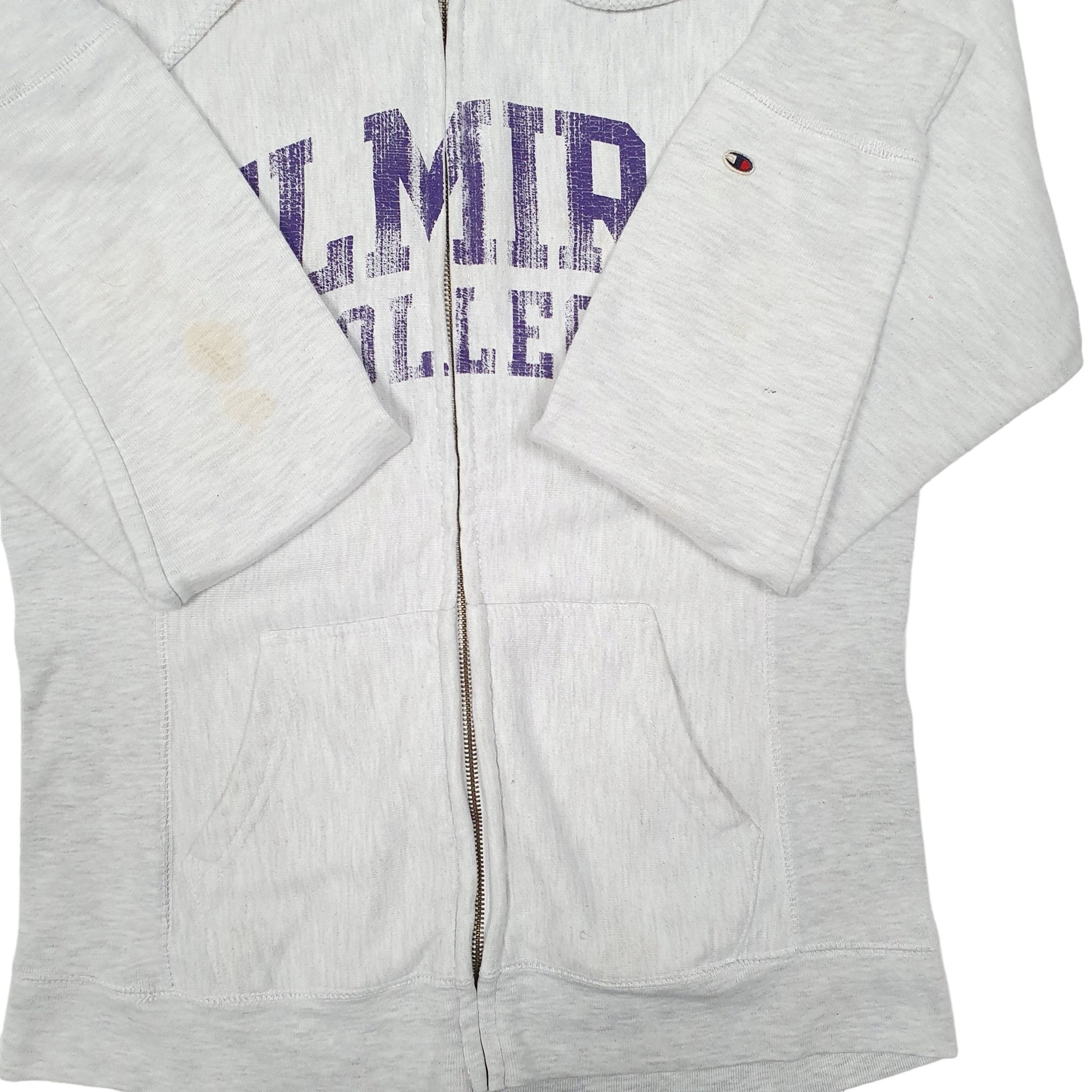 Womens Grey Champion Hoodie Elmira College USA Reverse Weave Full Zip Jumper