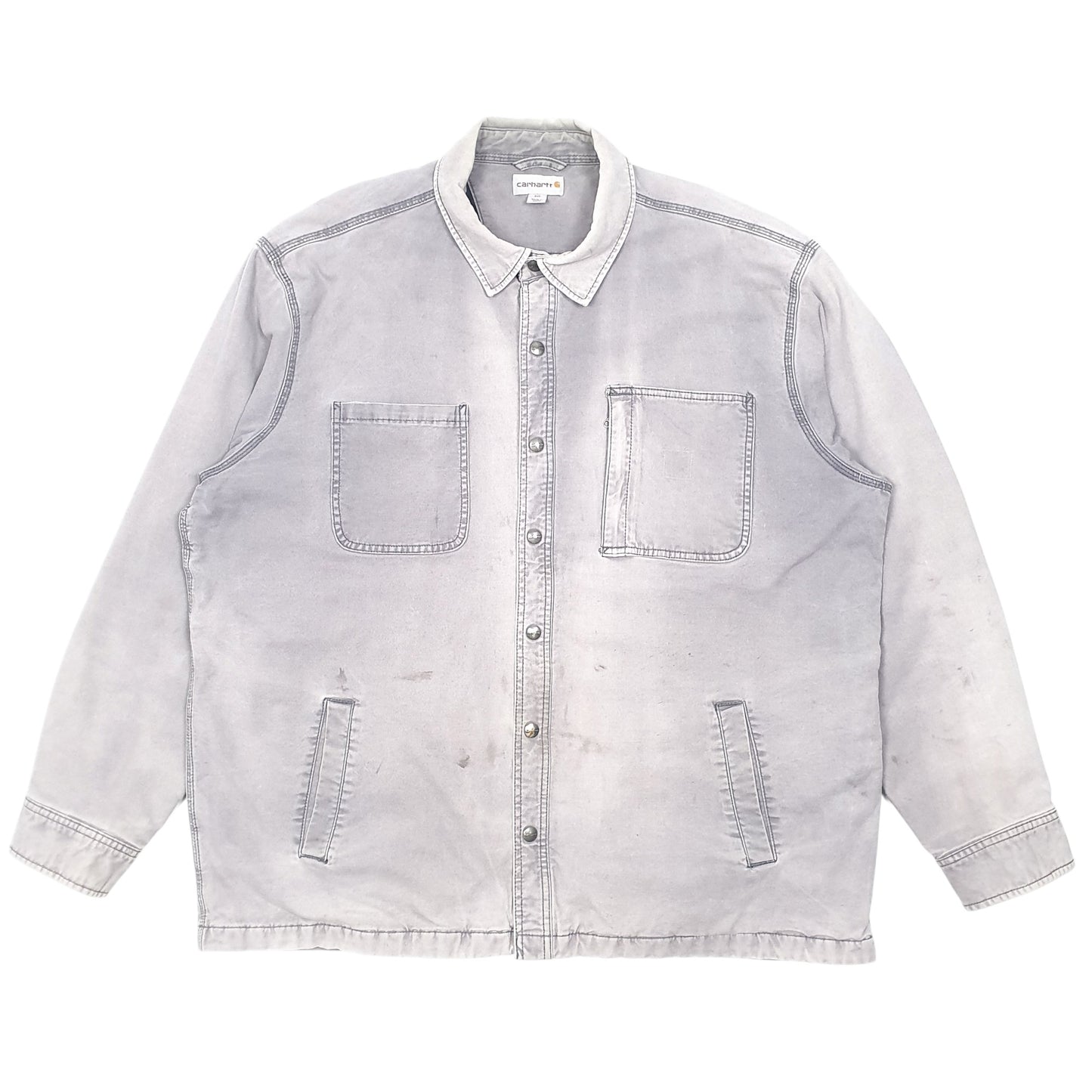 Mens Grey Carhartt Overshirt Shacket Lined Crewneck Coat