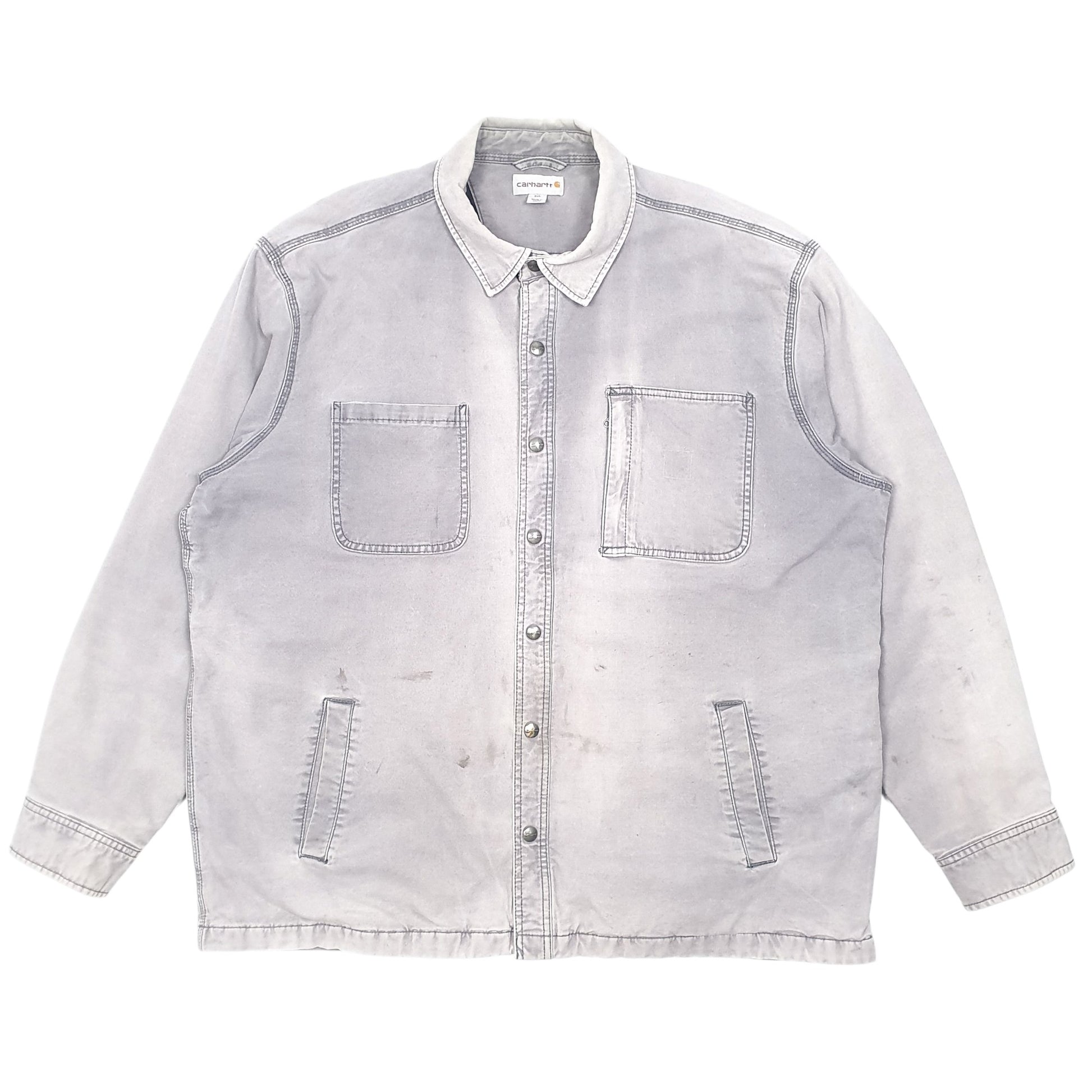 Mens Grey Carhartt Overshirt Shacket Lined Crewneck Coat