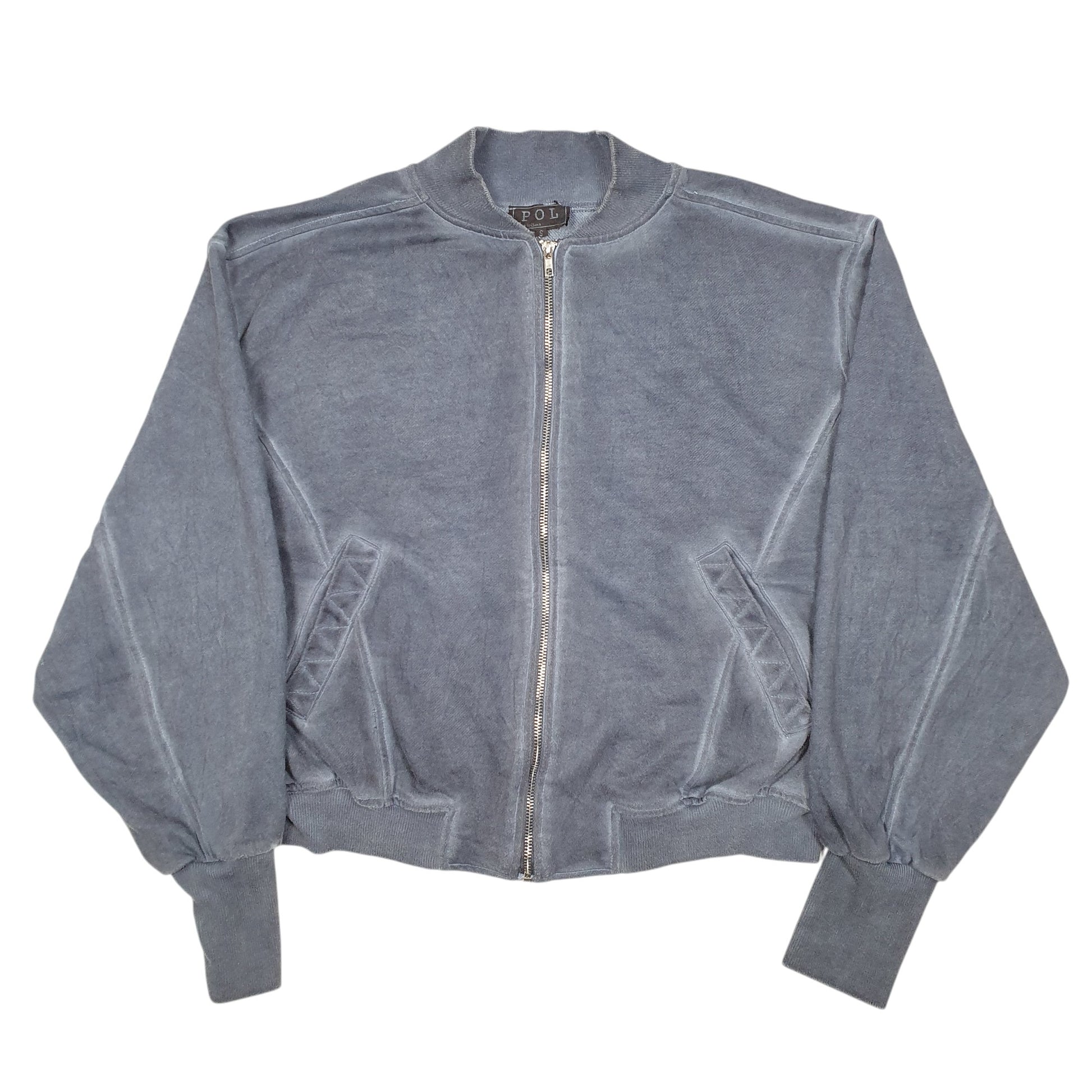 Womens Grey Pol Sweater Short Bomber Full Zip Jumper