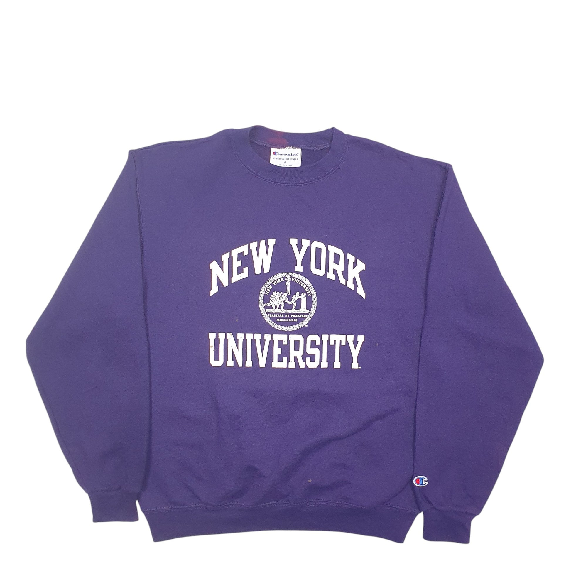 Mens Purple Champion New York University Spellout Crewneck Jumper