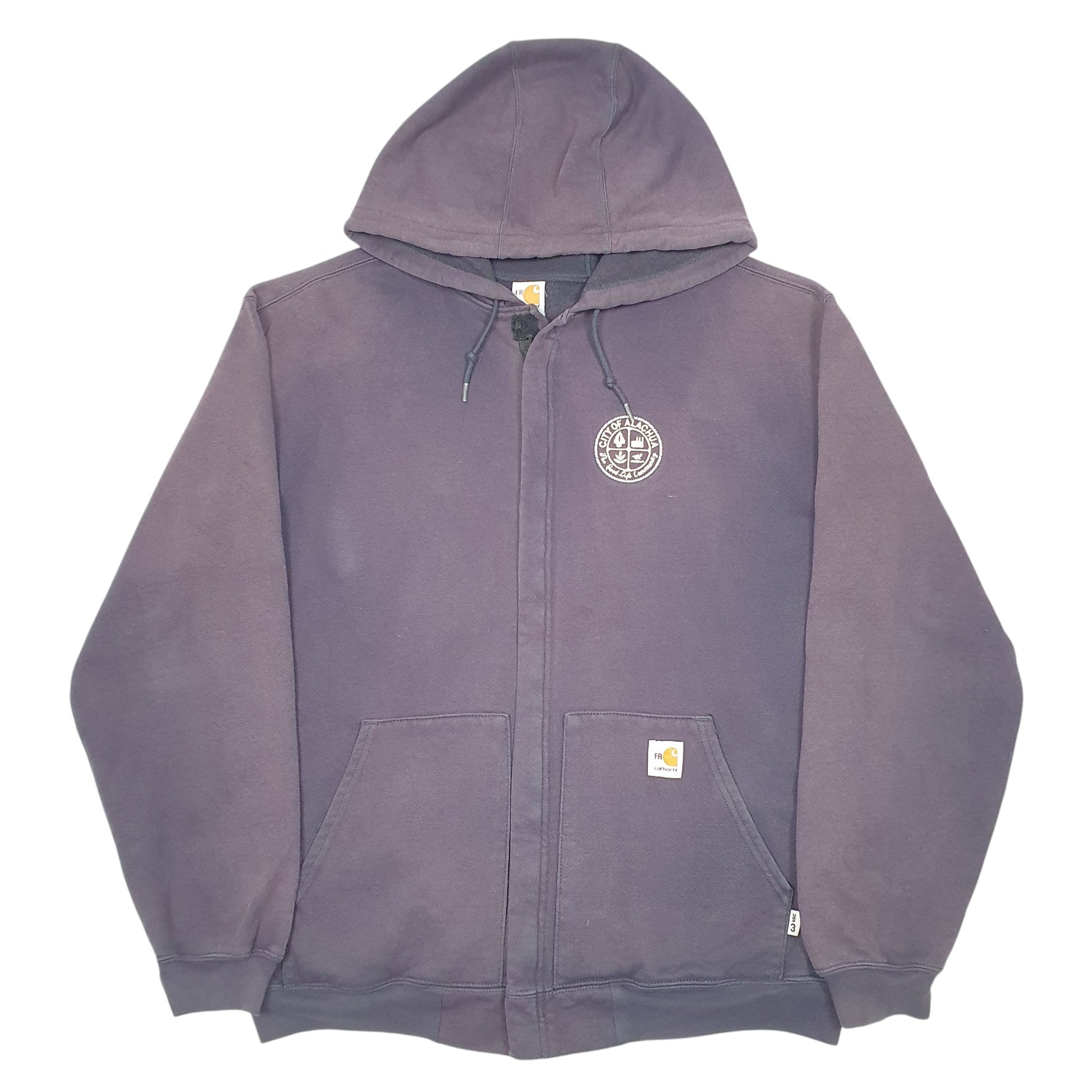 Mens Purple Carhartt Hoodie Workwear Flame Resistant City Of Alachua USA Full Zip Jumper