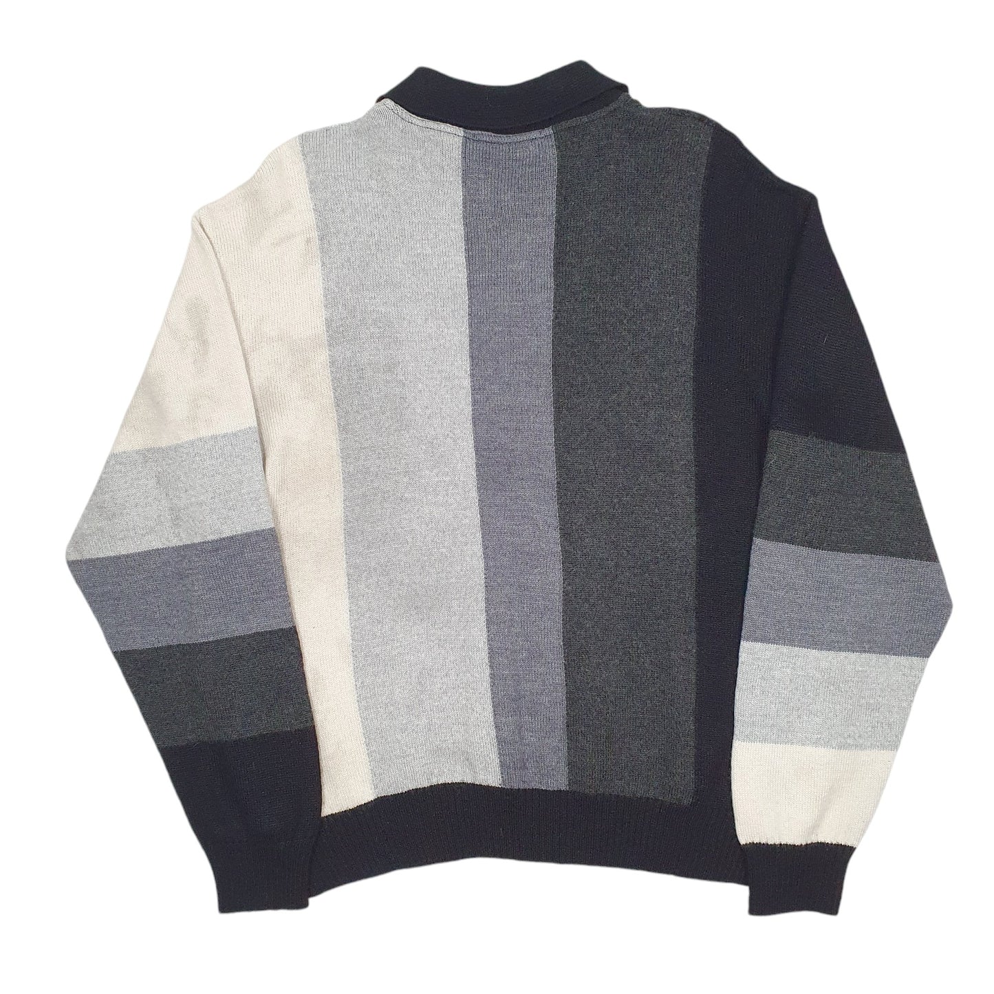 Mens Black Porto Cruz Collared Knit Cable Striped Crewneck Jumper