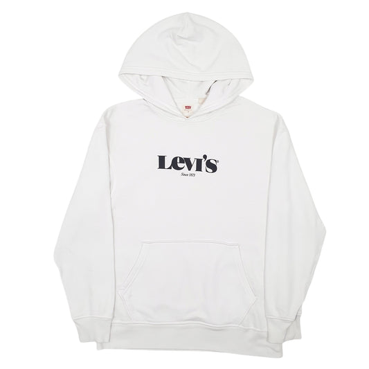 Mens White Levis Spellout Hoodie Jumper