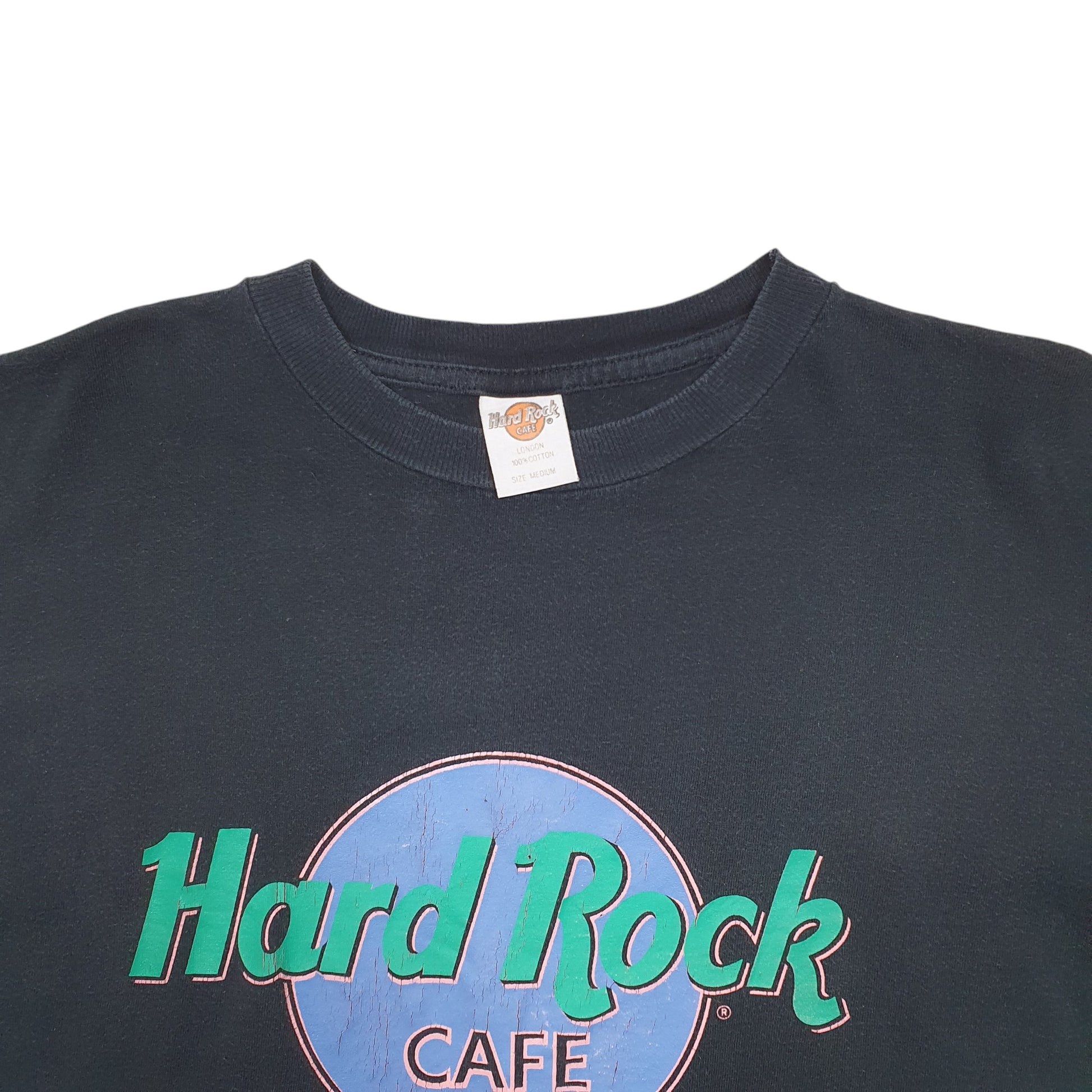 Mens Black Hard Rock Cafe Single Stitch Vintage 90s London Spellout Short Sleeve T Shirt