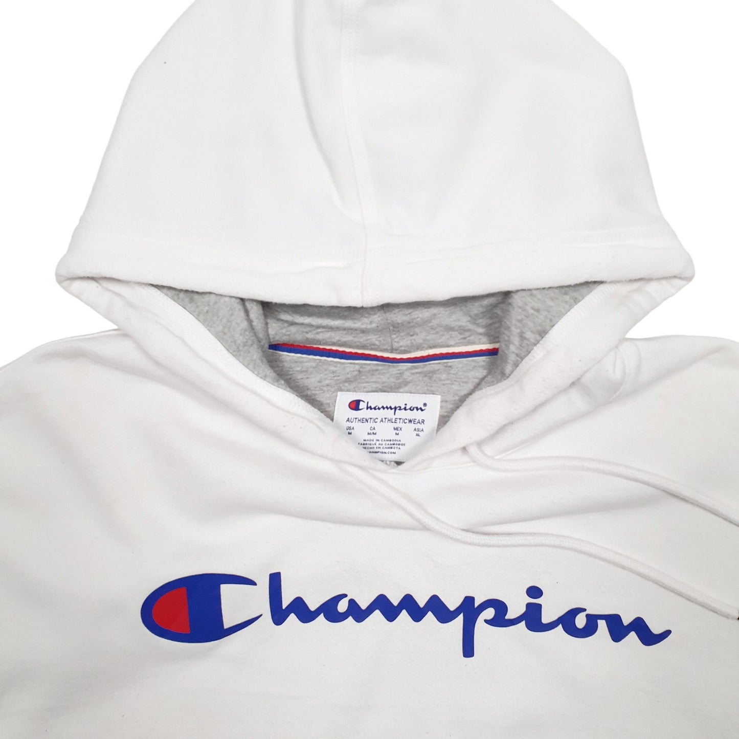 Mens White Champion Spellout Hoodie Jumper