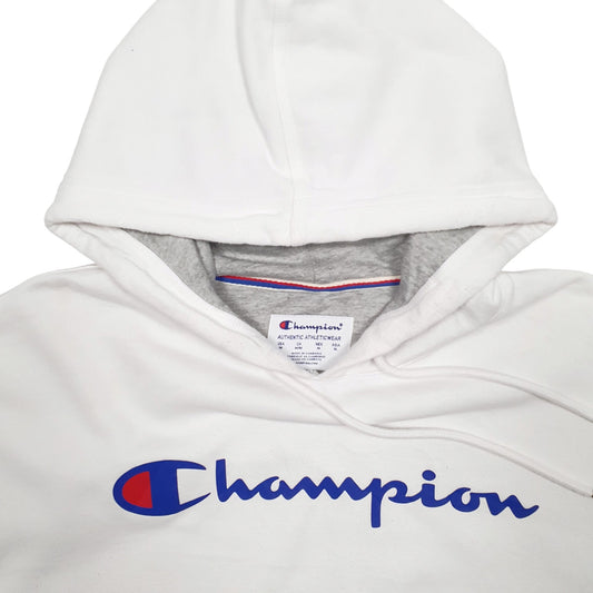 Mens White Champion Spellout Hoodie Jumper