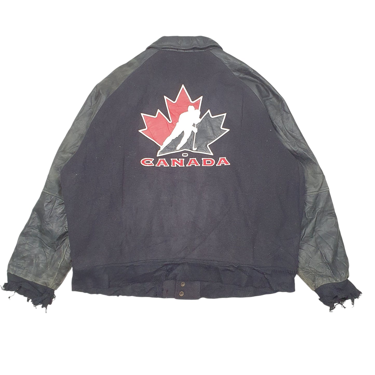 Mens Black Nike Vintage Varsity Team 2000s Canada Spellout Hockey Leather  Coat