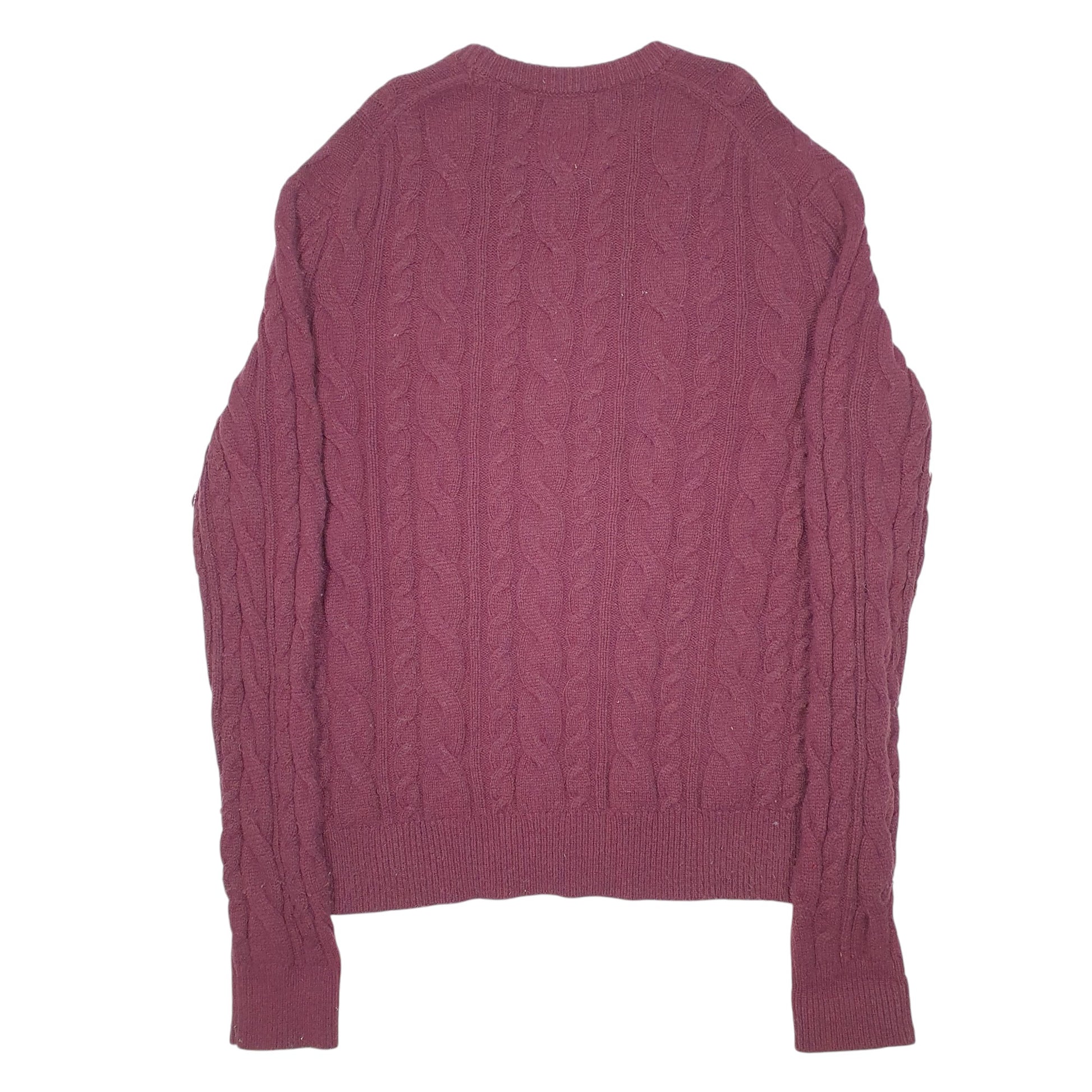 Mens Burgundy Gap Lambswool Blend Chunky Cable Knit Crewneck Jumper