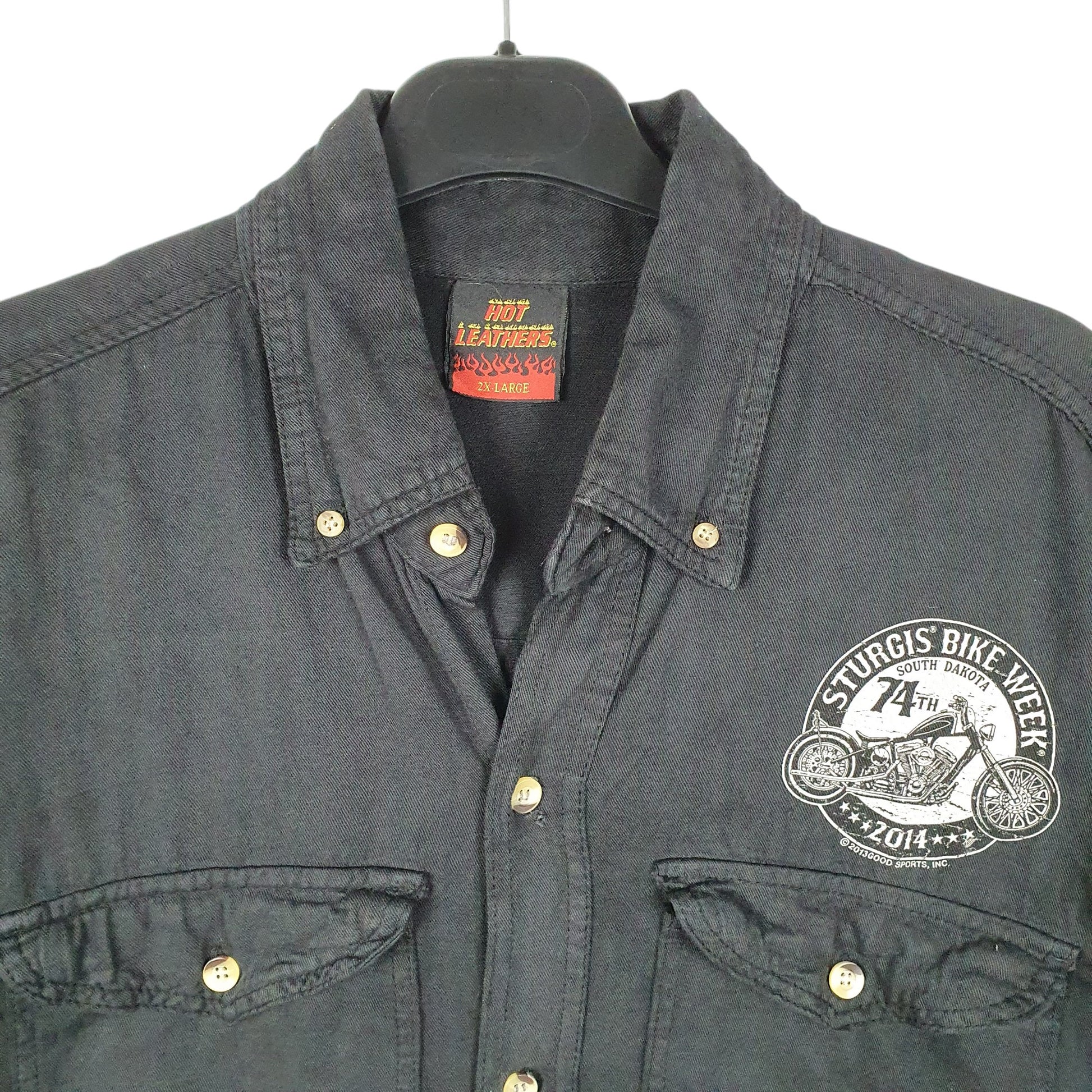 Mens Black Hot Leathers Sturgis Bike Week 2014 USA Biker Sleeveless Short Sleeve Shirt