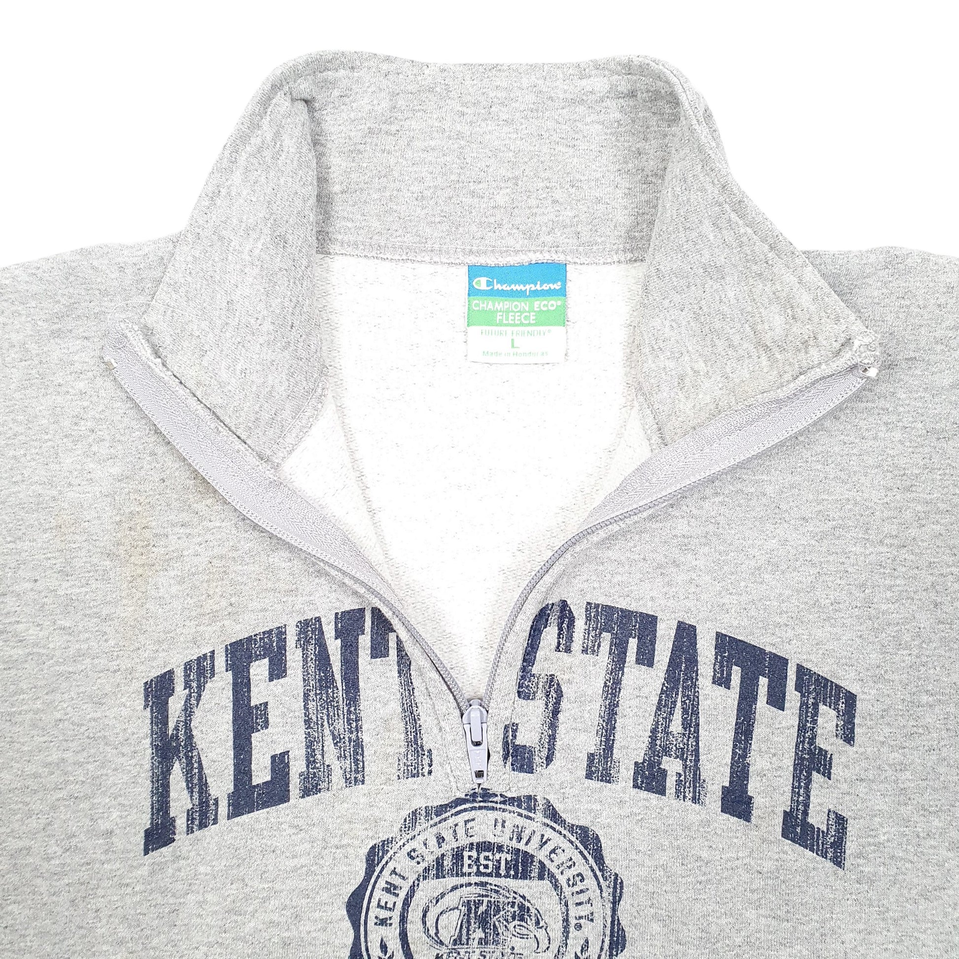 Mens Grey Champion Kent State University Spellout USA Quarter Zip Jumper