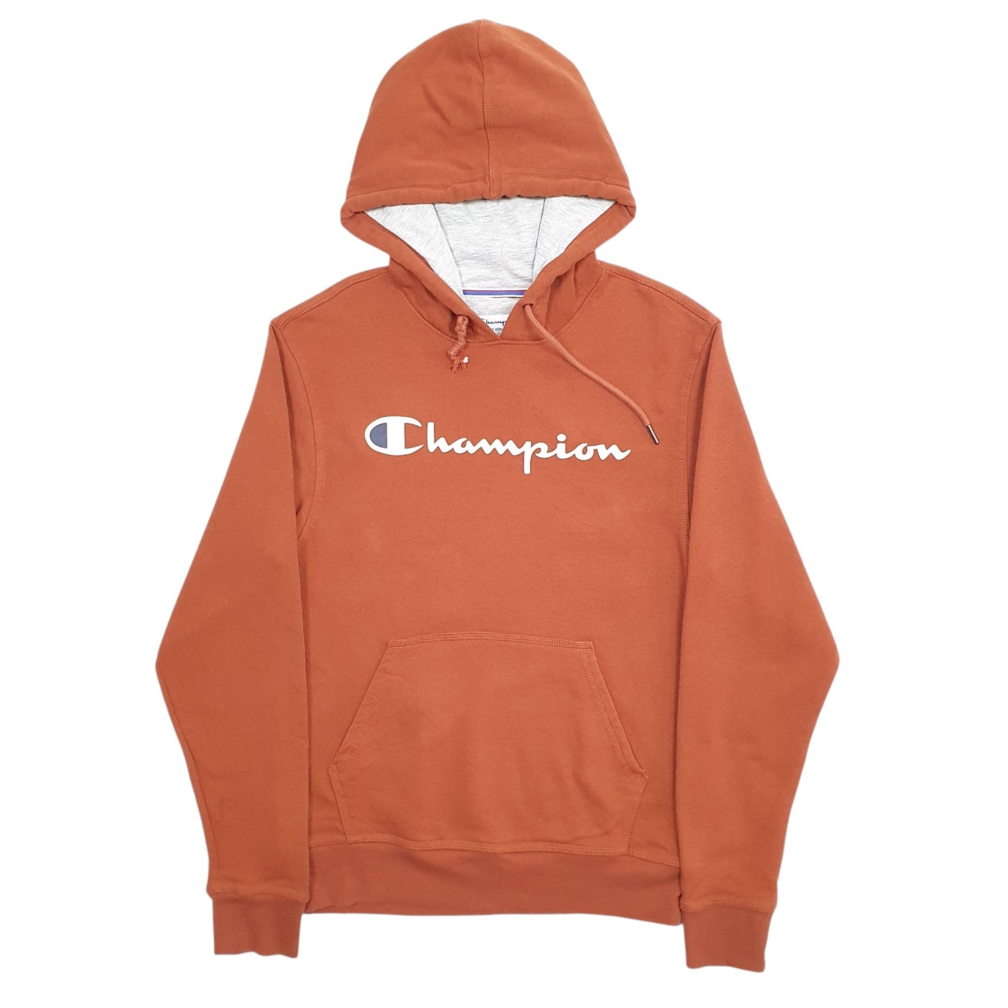 Mens Brown Champion Spellout Hoodie Jumper