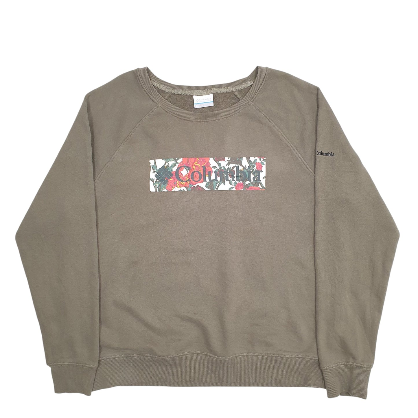 Mens Green Columbia Spellout Floral Crewneck Jumper