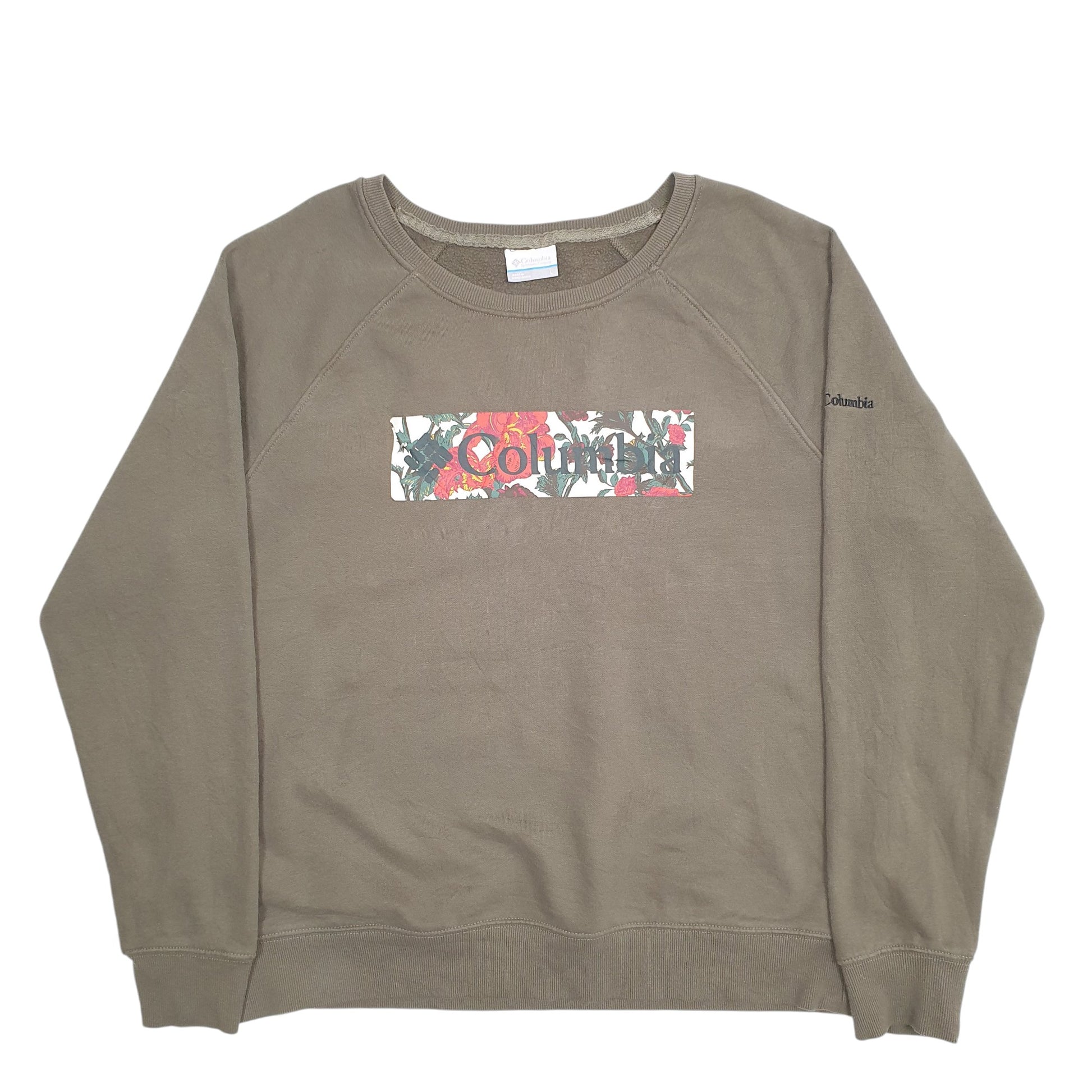 Mens Green Columbia Spellout Floral Crewneck Jumper