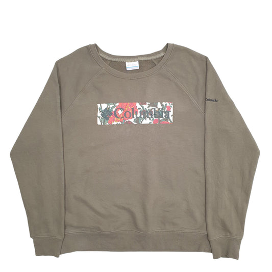 Mens Green Columbia Spellout Floral Crewneck Jumper