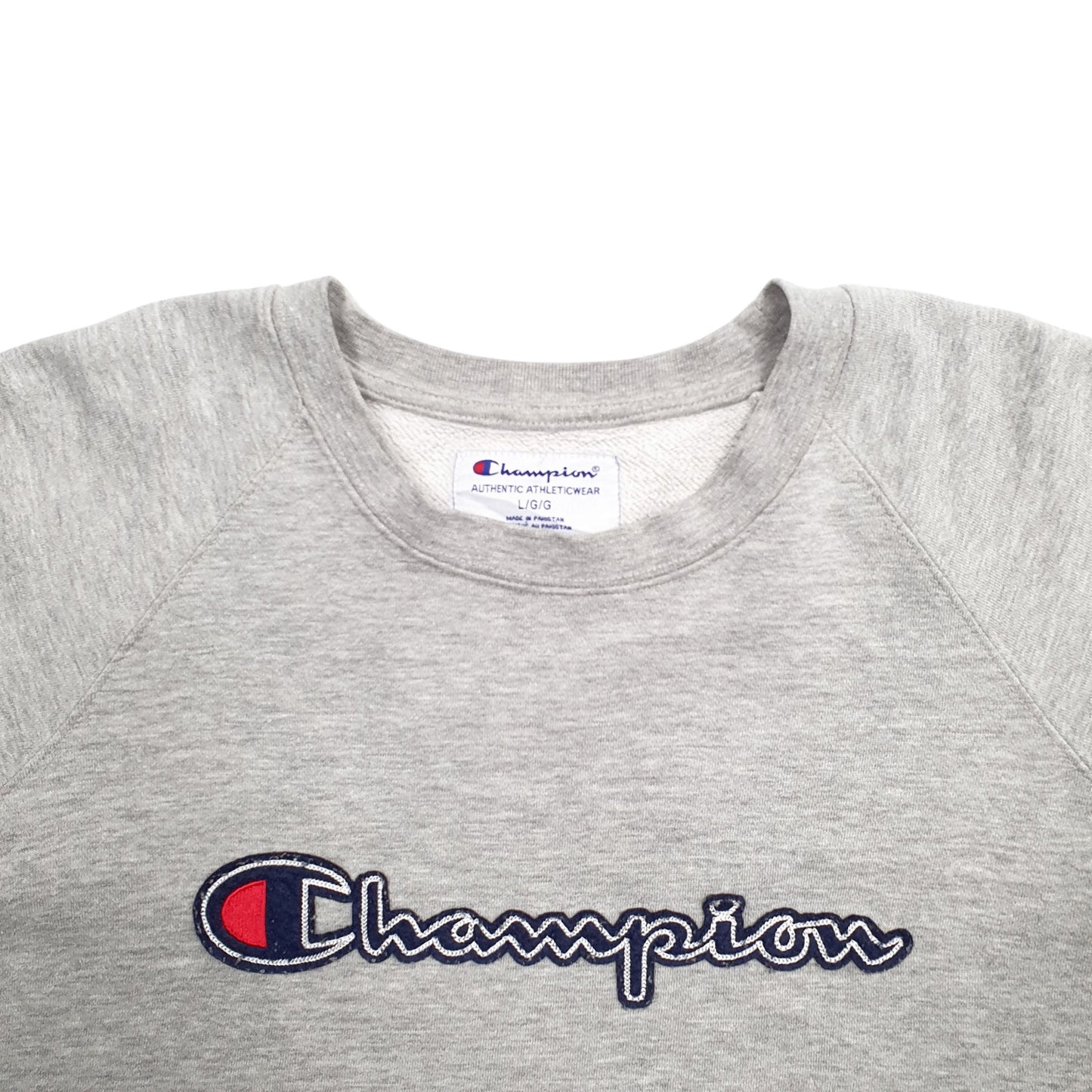 Mens Grey Champion Spellout Crewneck Jumper