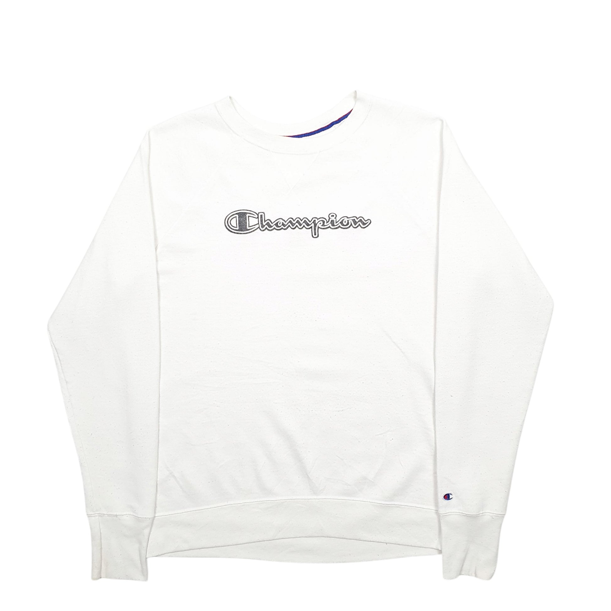Womens White Champion Spellout Crewneck Jumper