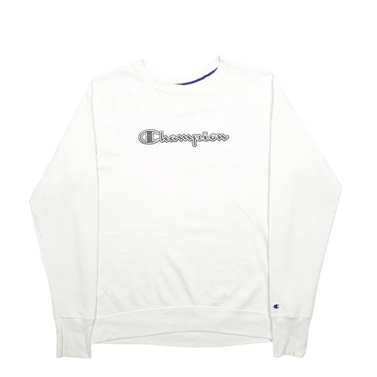 Womens White Champion Spellout Crewneck Jumper