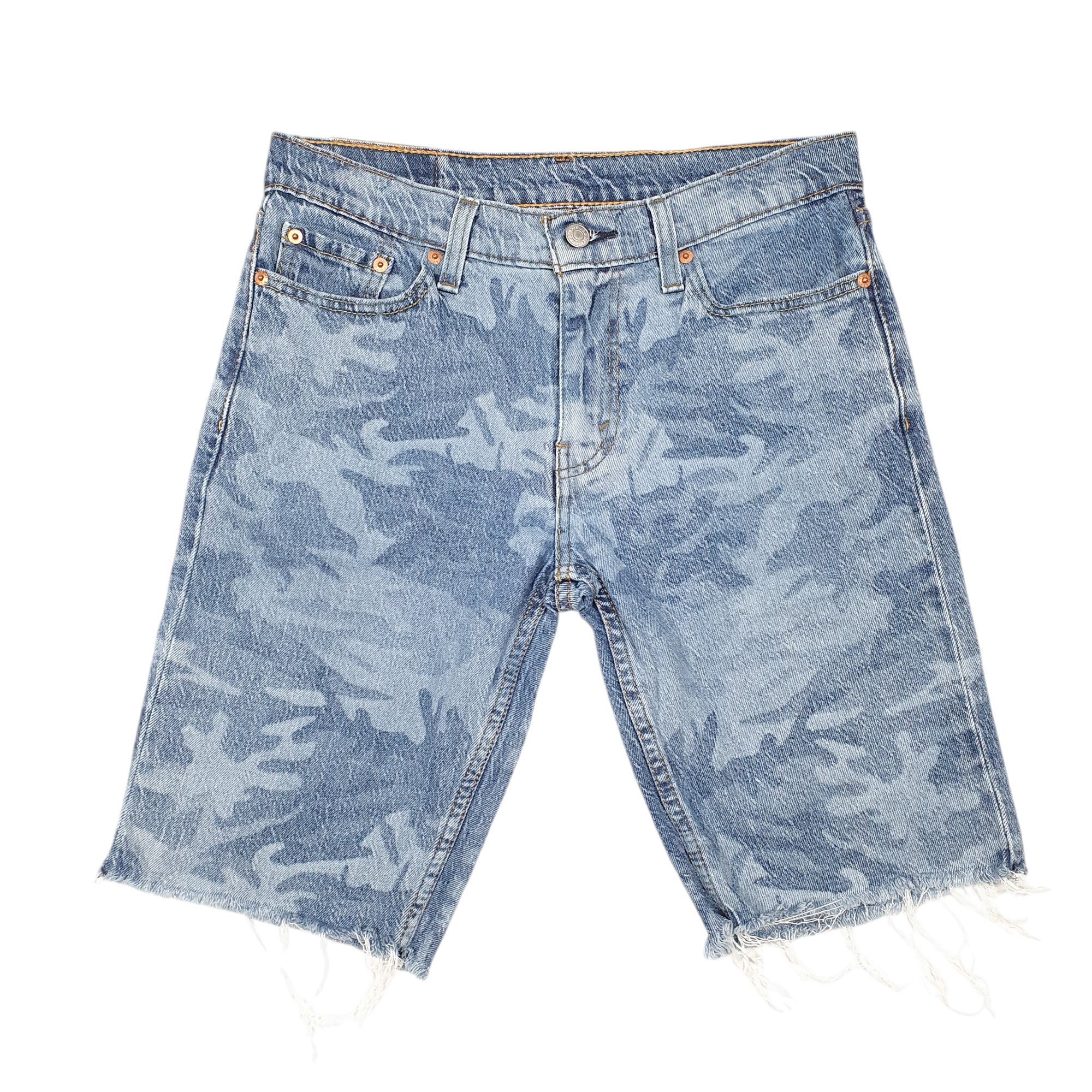 Mens Levis Blue Denim Denim Jeans Jorts 511 Slim Cut Off Acid Wash Camouflage Shorts Bundl Clothing