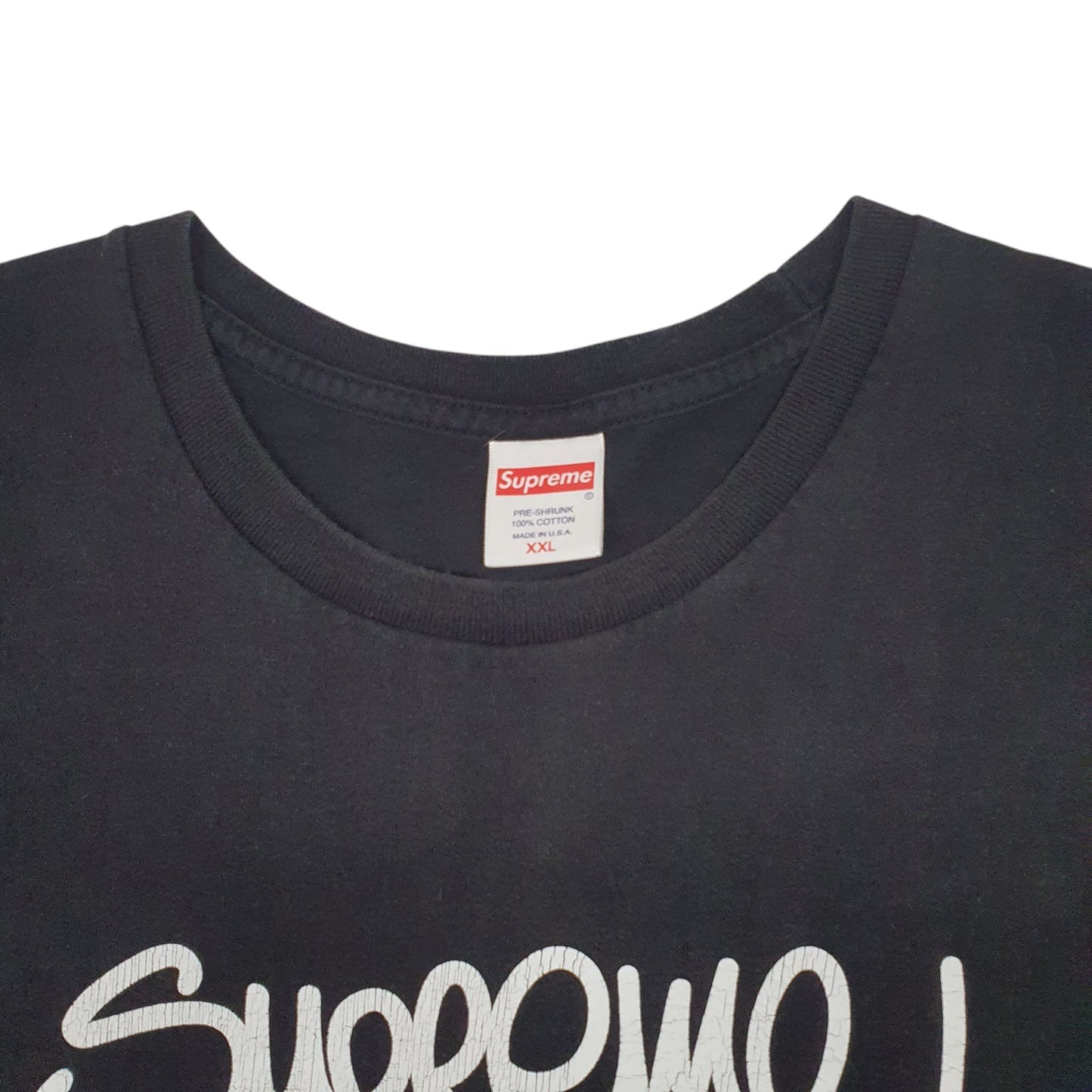 Mens Black Supreme Spellout Pre-shrunk Made In USA Short Sleeve T Shirt