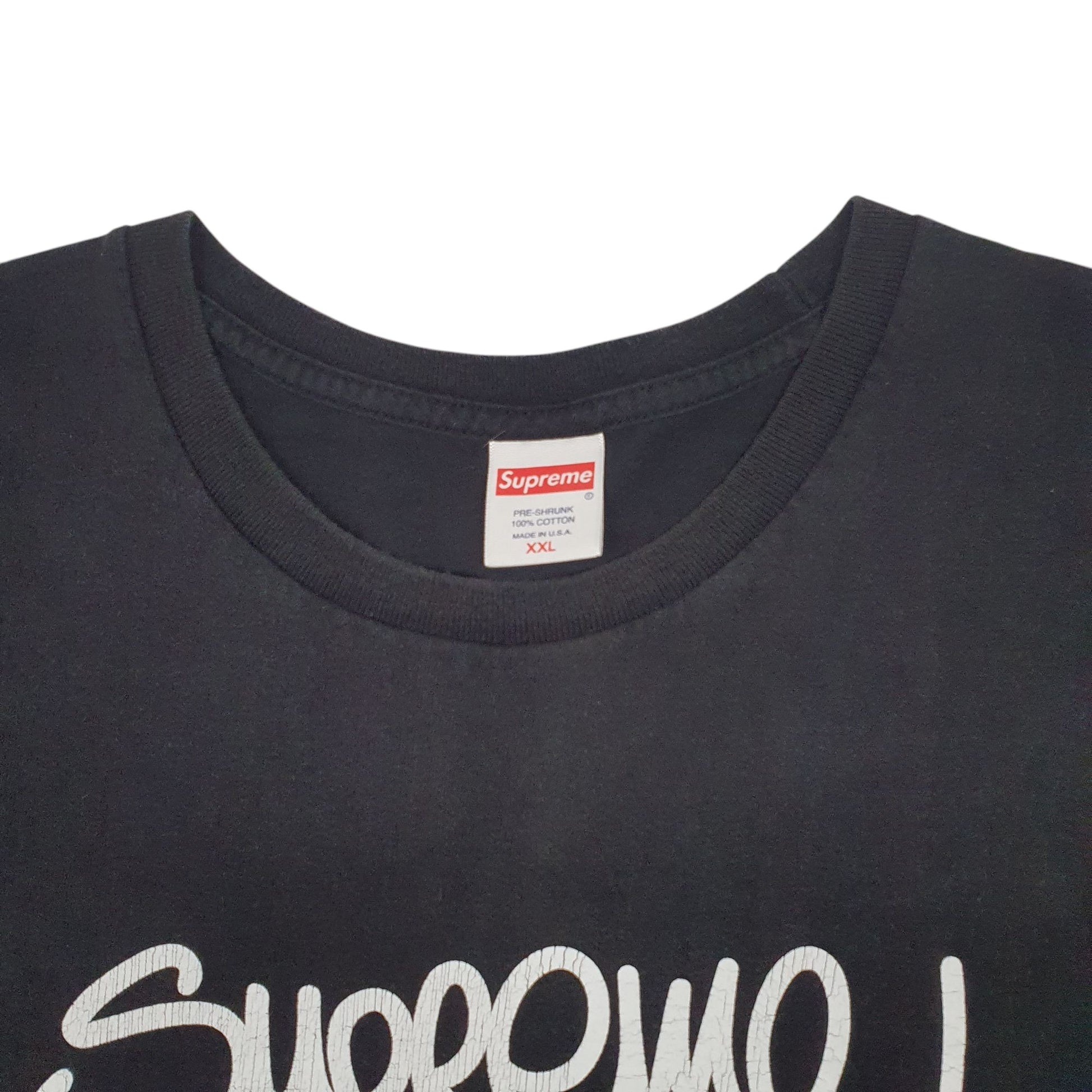Mens Black Supreme Spellout Pre-shrunk Made In USA Short Sleeve T Shirt