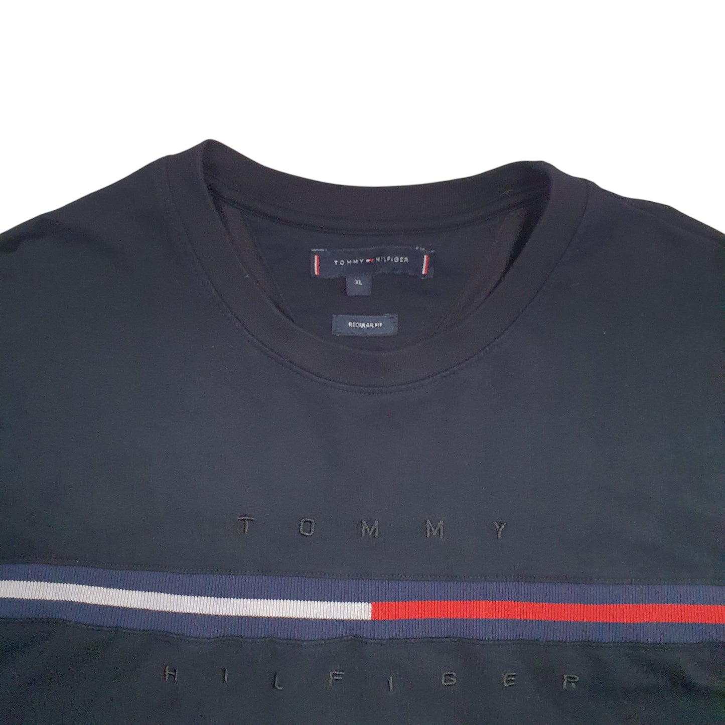 Mens Black Tommy Hilfiger Spellout Crewneck Jumper